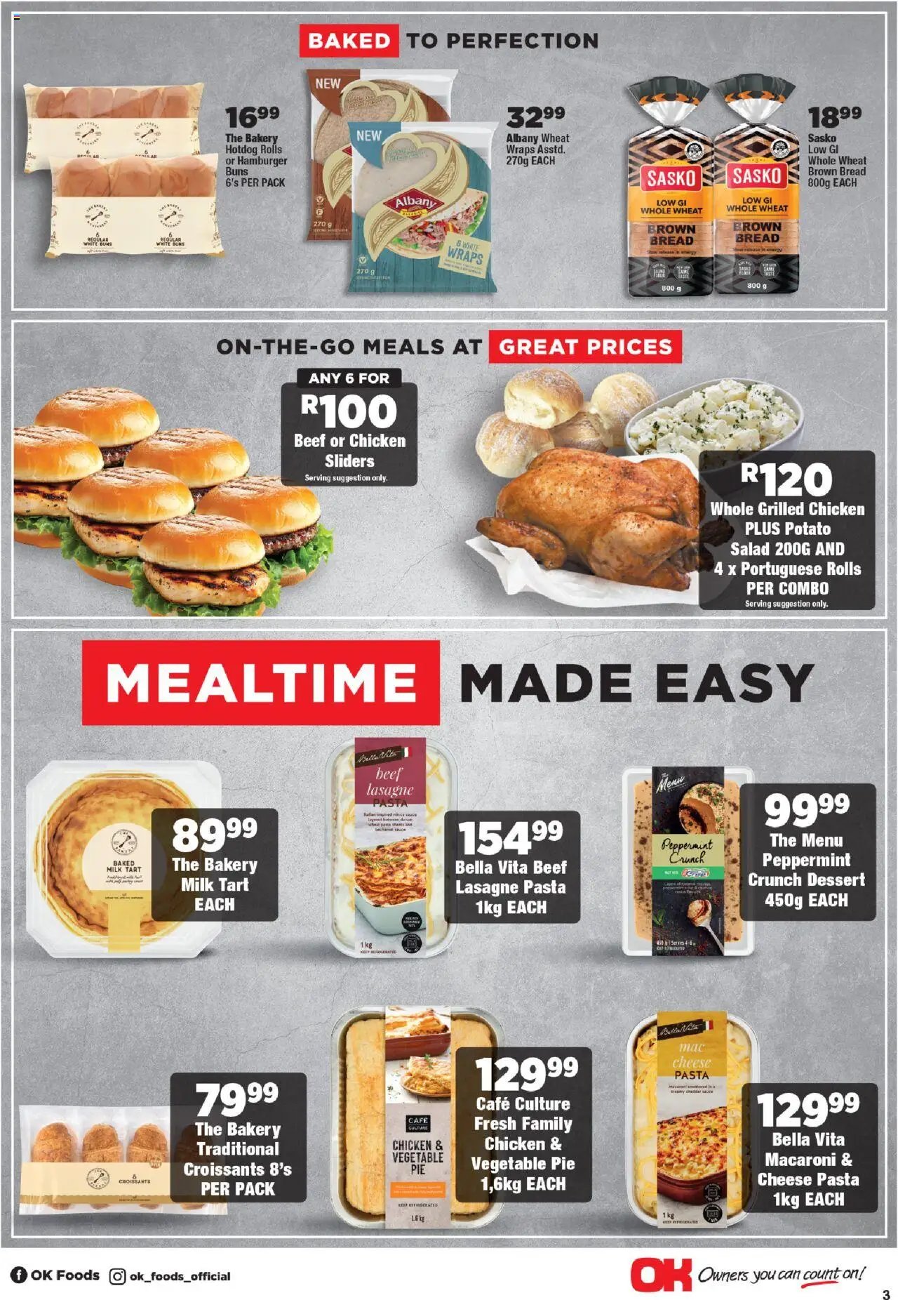 New OK Foods catalogue – valid from 24.09.2025 | Page: 3 | Products: Bakery, Milk, Chicken, Salad