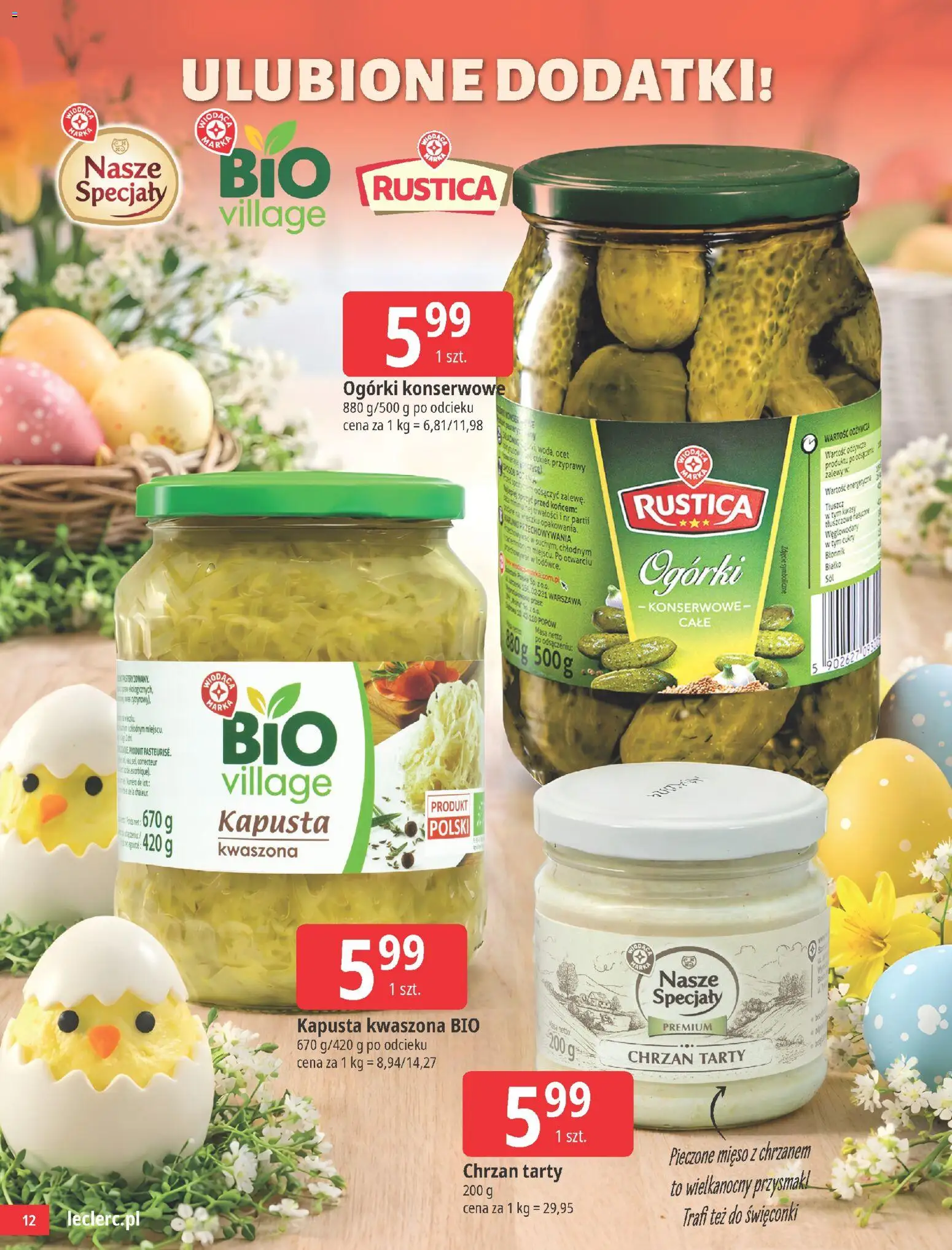 E.Leclerc gazetka - Tychy Wielkanoc od 24.03.2026 | Strona: 12 | Produkty: Kapusta, Mięso, Ogórki, Ogórki konserwowe