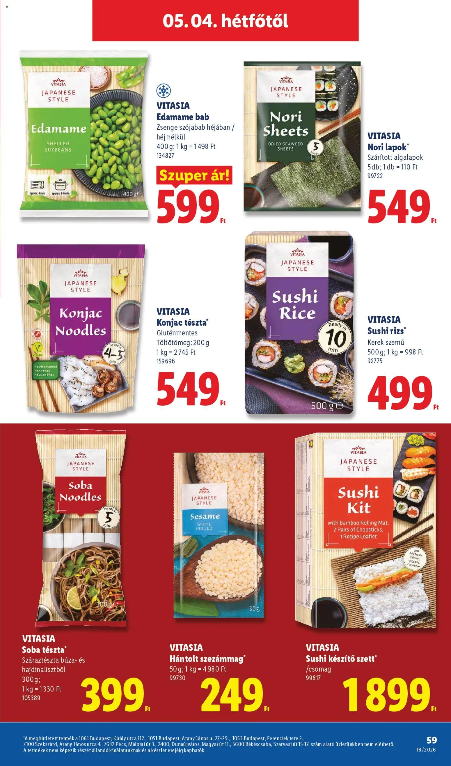 Lidl akciós ujság - amely érvényes a következő dátumtól: 30.04.2026 | Oldal: 59 | Termékek: Sushi, Szójabab, Gluténmentes, Vegán