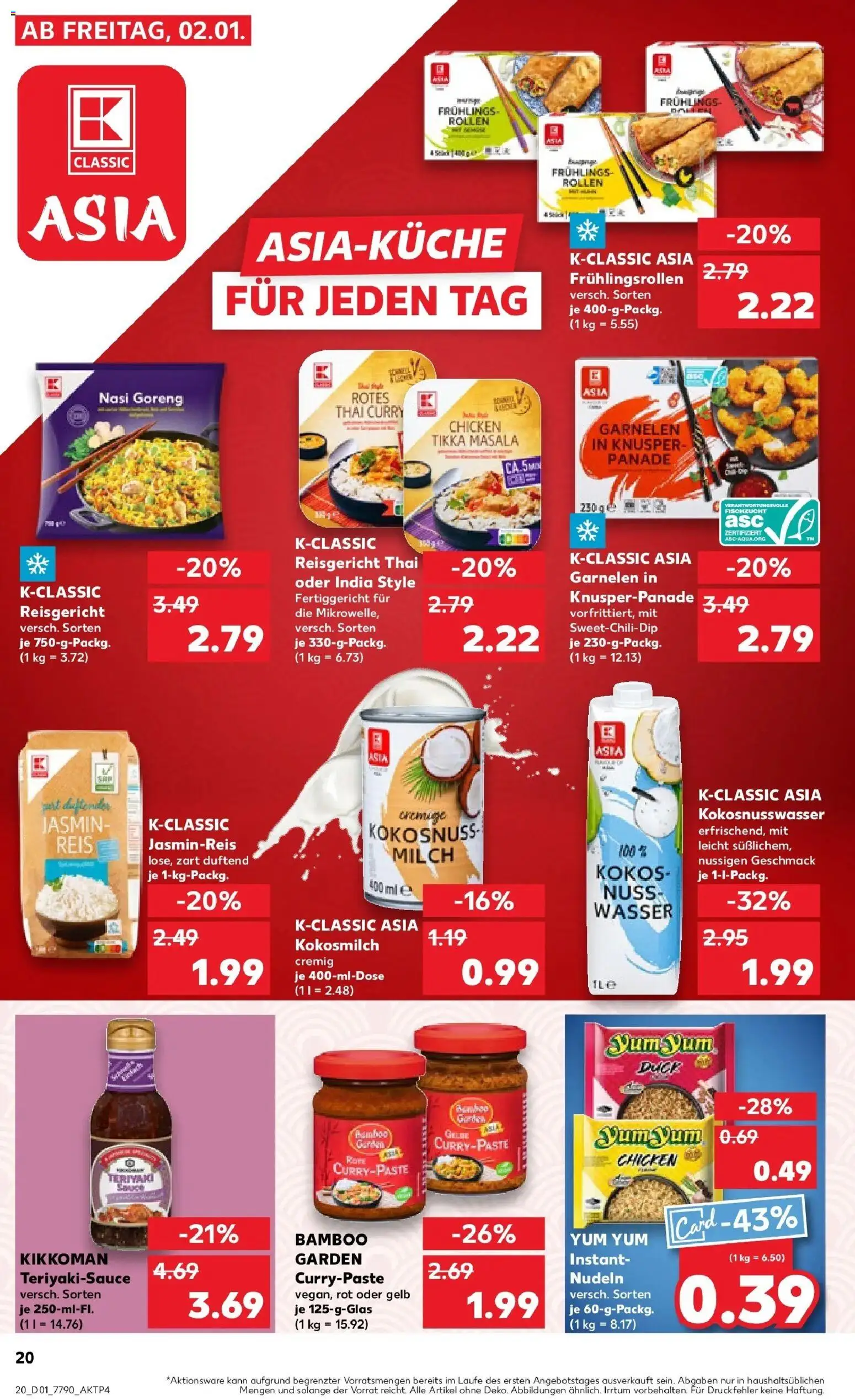 Kaufland prospekt Leinefelde-Worbis	 – gültig ab 02.01.2026 | Seite: 20 | Produkte: Jasminreis, Garnelen, Wasser, Nudeln