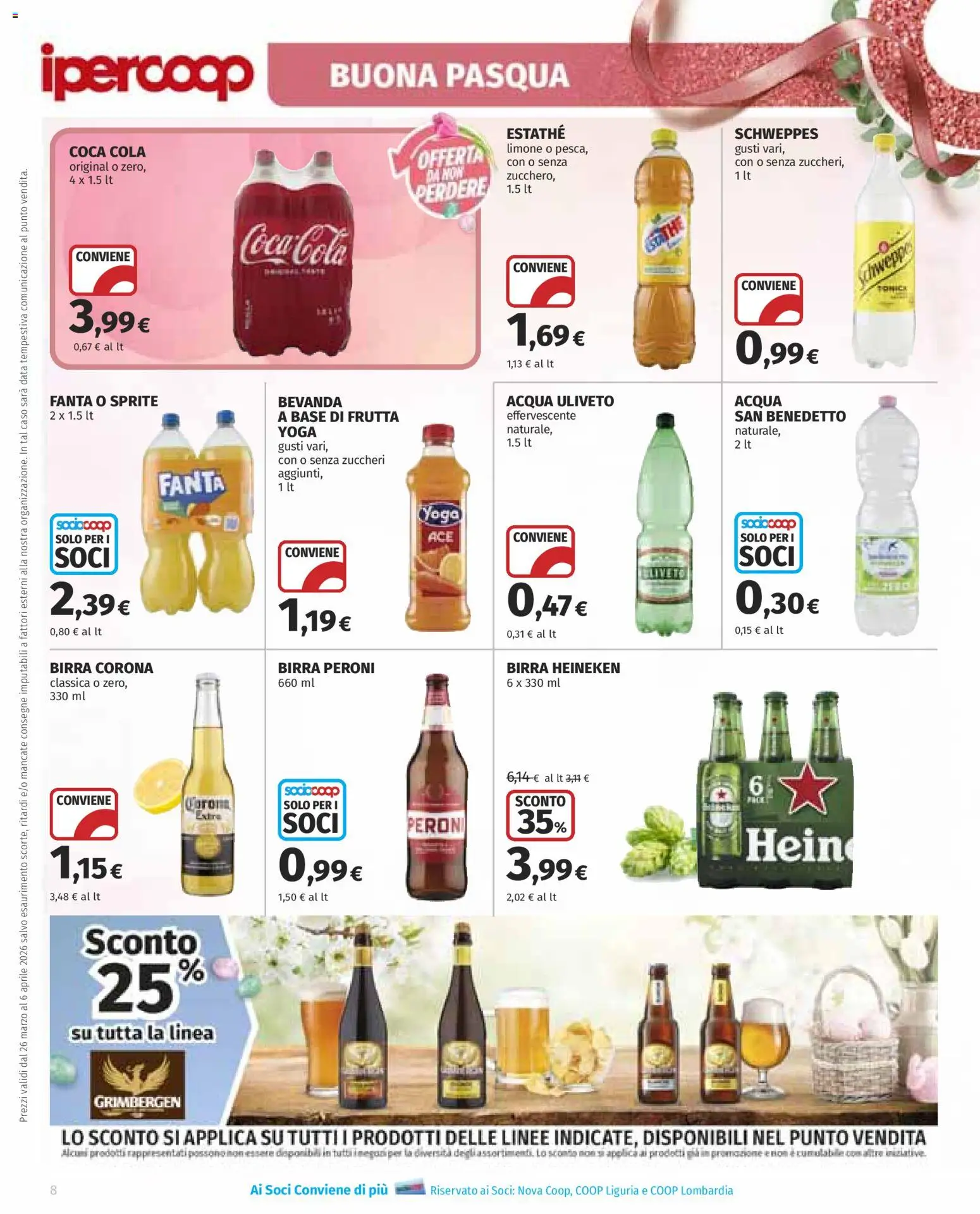 Volantino Ipercoop del 26.03.2026 | Pagina: 8 | Prodotti: Acqua, Fanta, Heineken, Coca Cola