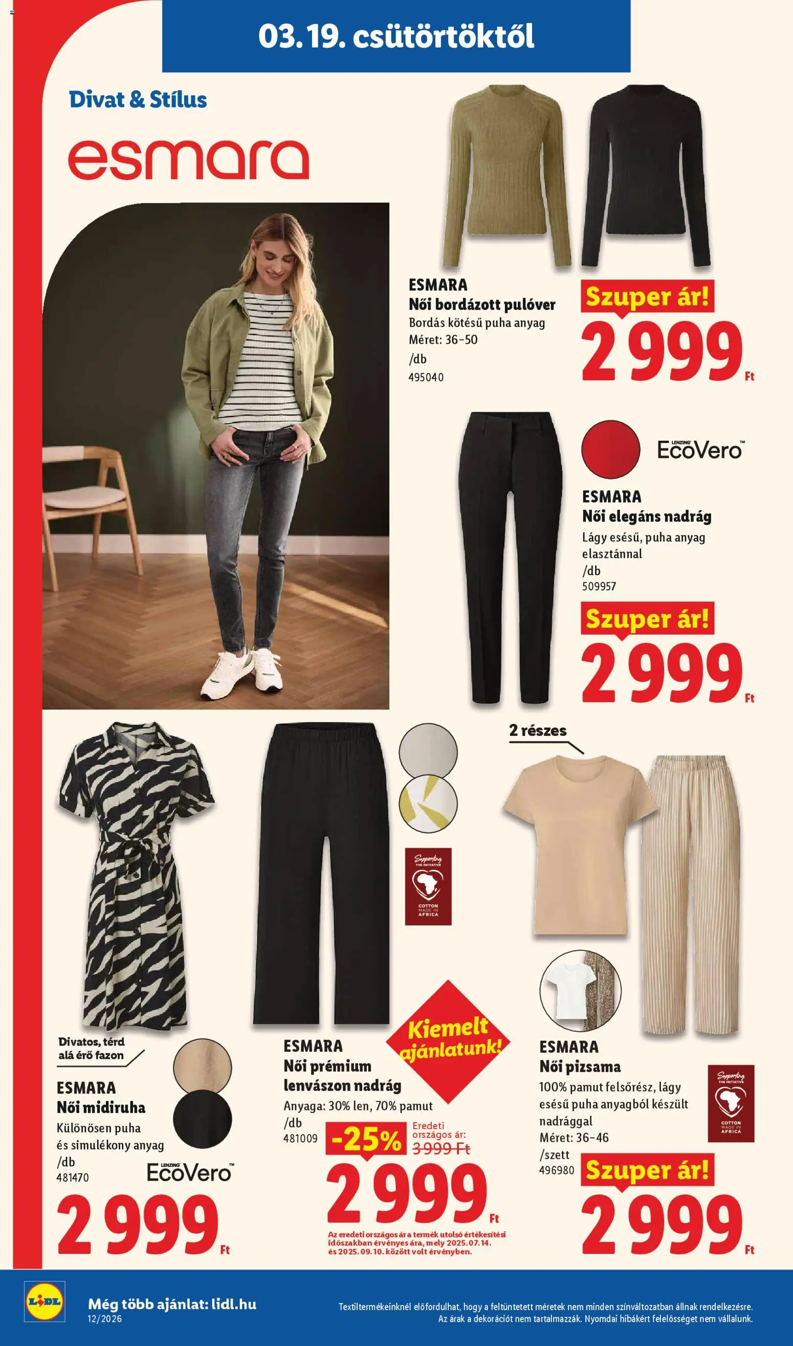 Lidl akciós ujság - amely érvényes a következő dátumtól: 19.03.2026 | Oldal: 28 | Termékek: Pulóver, Nadrág, Női pizsama, Pizsama