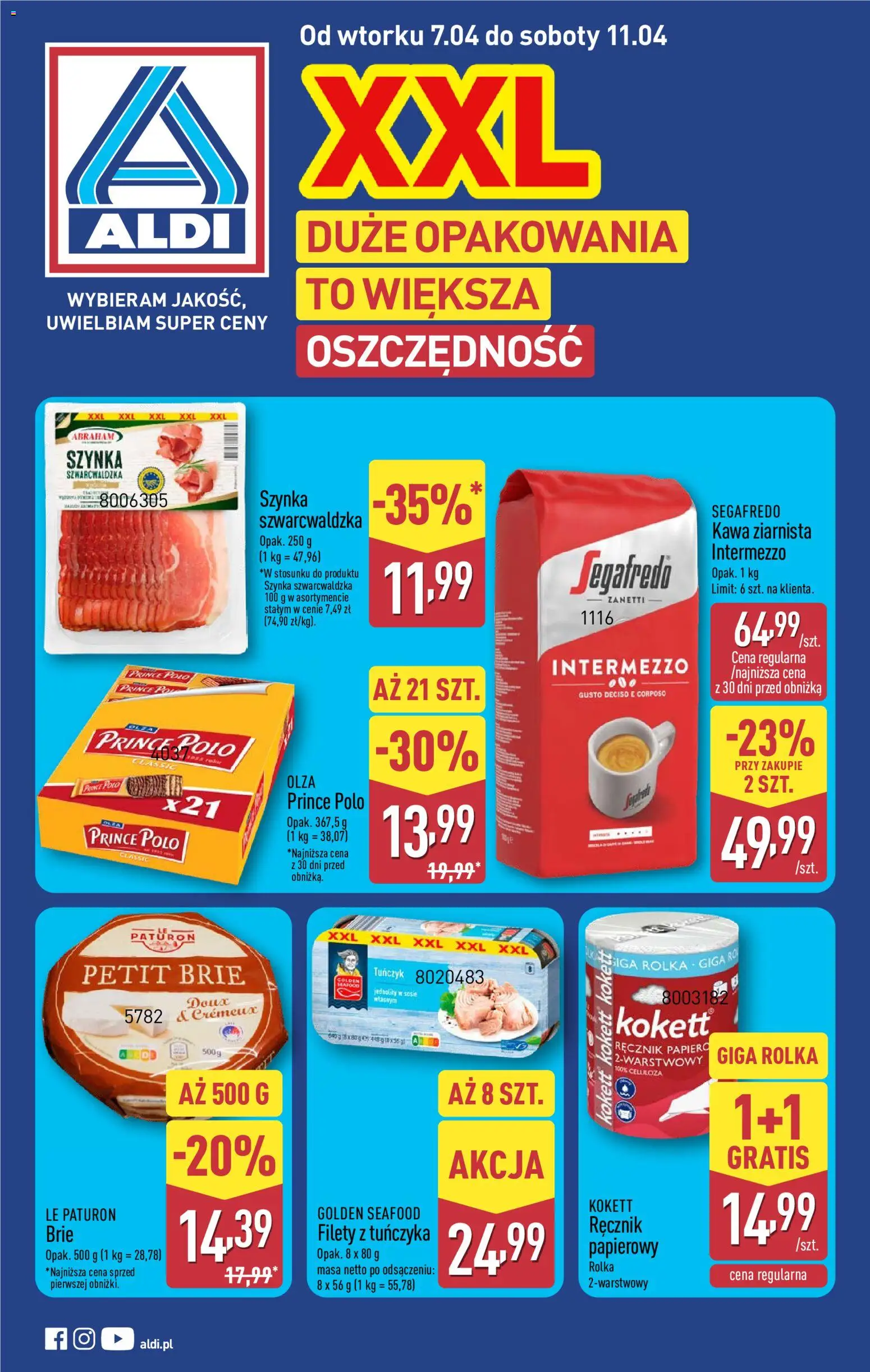 Aldi gazetka - Oferta specjalna od 07.04.2026 | Strona: 1 | Produkty: Kawa ziarnista, Szynka, Kawa, Szynka szwarcwaldzka