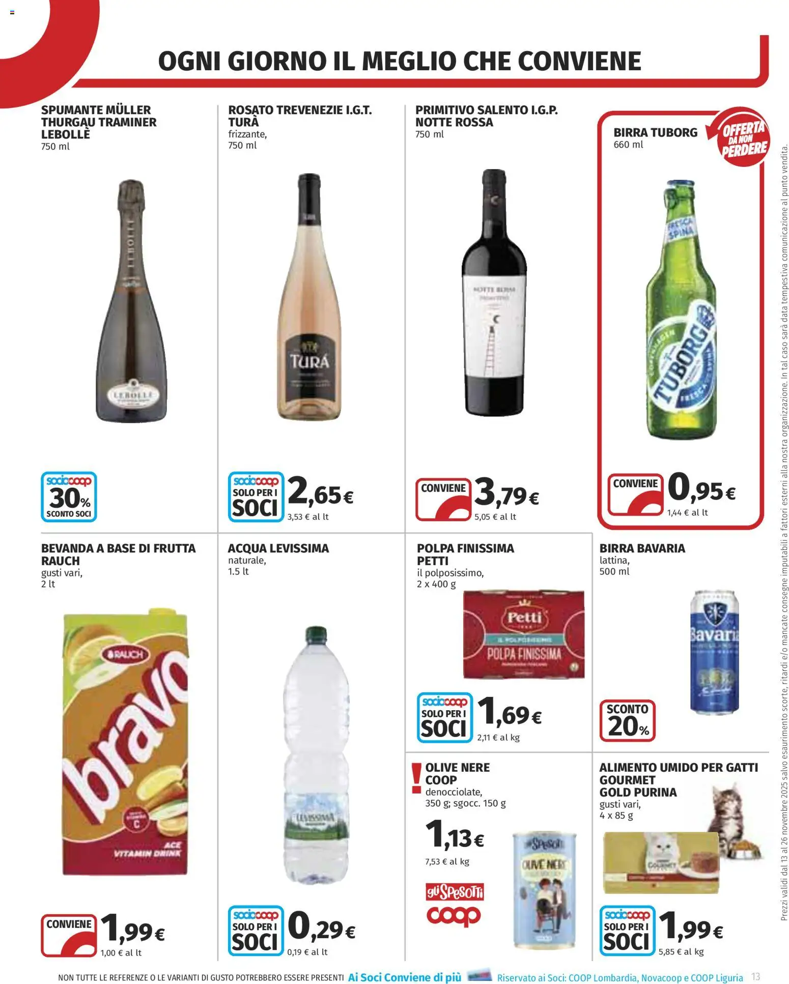 Volantino COOP del 13.11.2025 | Pagina: 13 | Prodotti: Birra, Acqua, Frutta, Olive