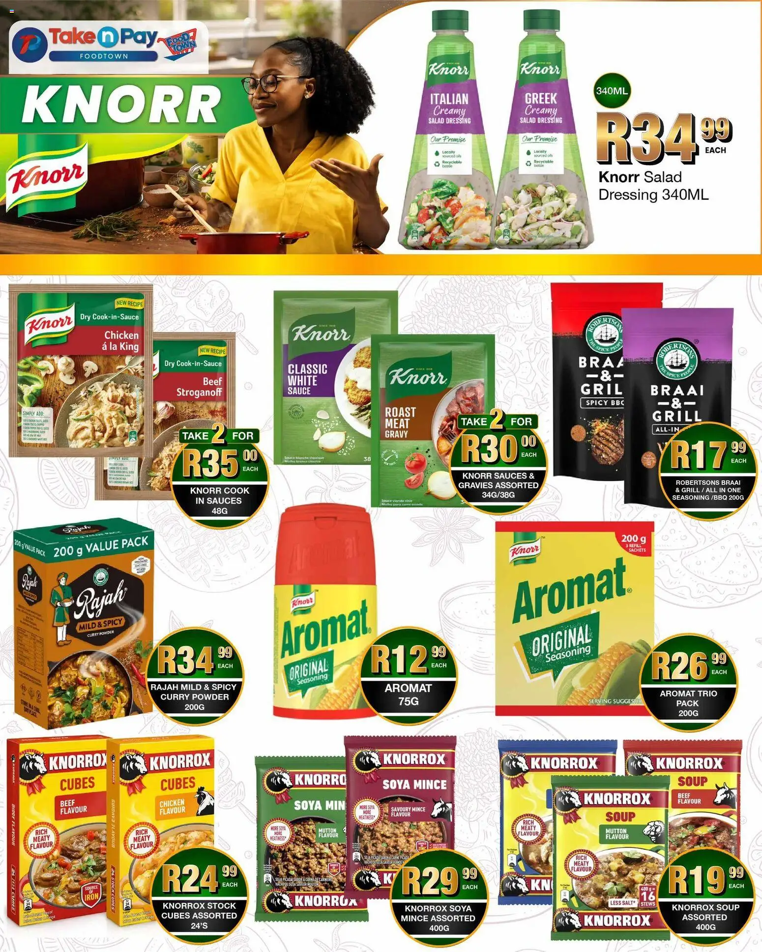 New Take n Pay catalogue – valid from 13.04.2026 | Page: 15 | Products: Sauces, Soup, Soya mince, Curry powder