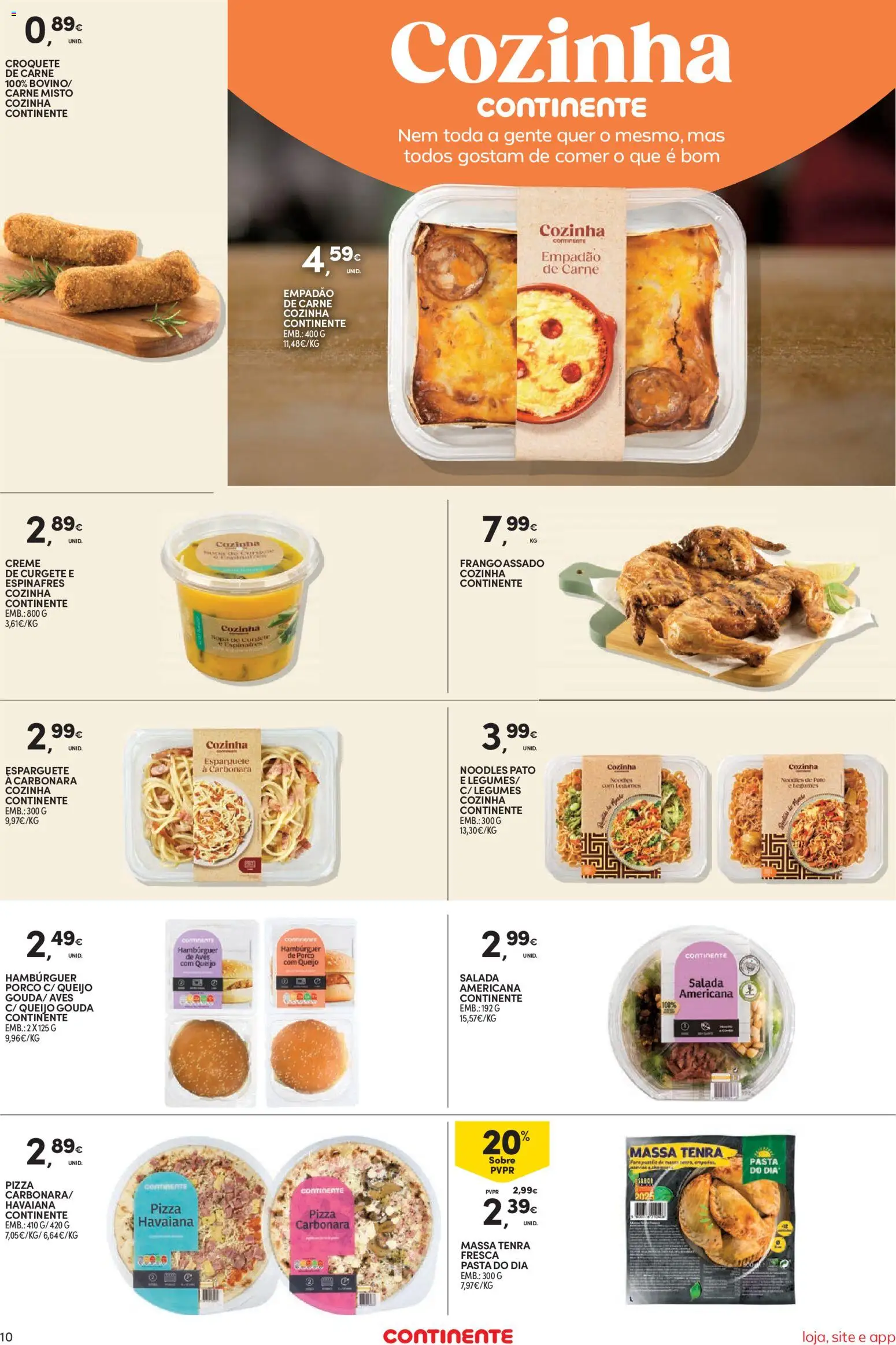 Continente Semanal Continente Bom Dia │ válido de 28.04.2026 | Página: 10 | Produtos: Esparguete, Pizza, Carne, Creme