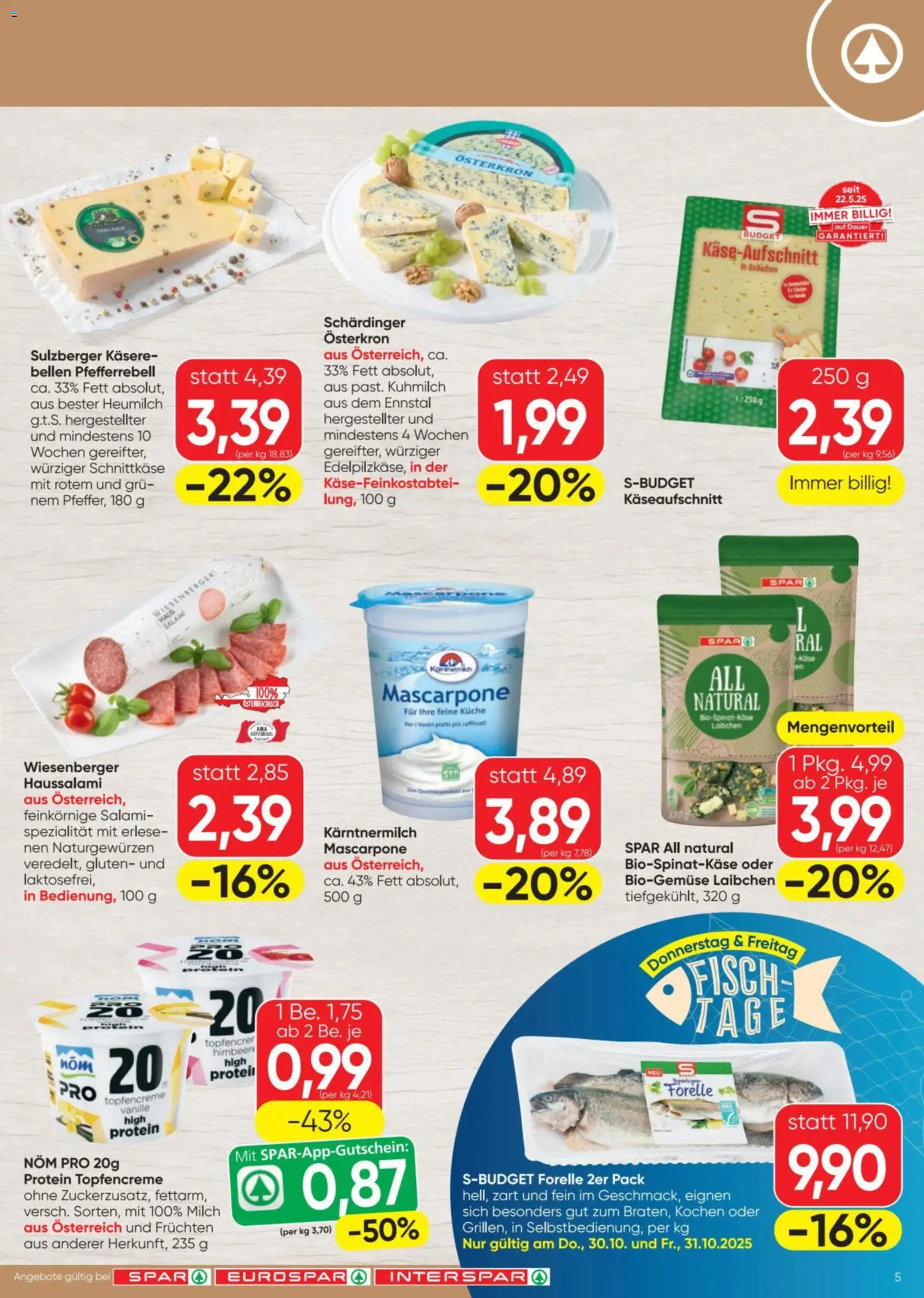 Spar Flugblatt gültig ab 30.10.2025 | Seite: 5 | Produkte: Himbeere, Milch, Käse, Fisch