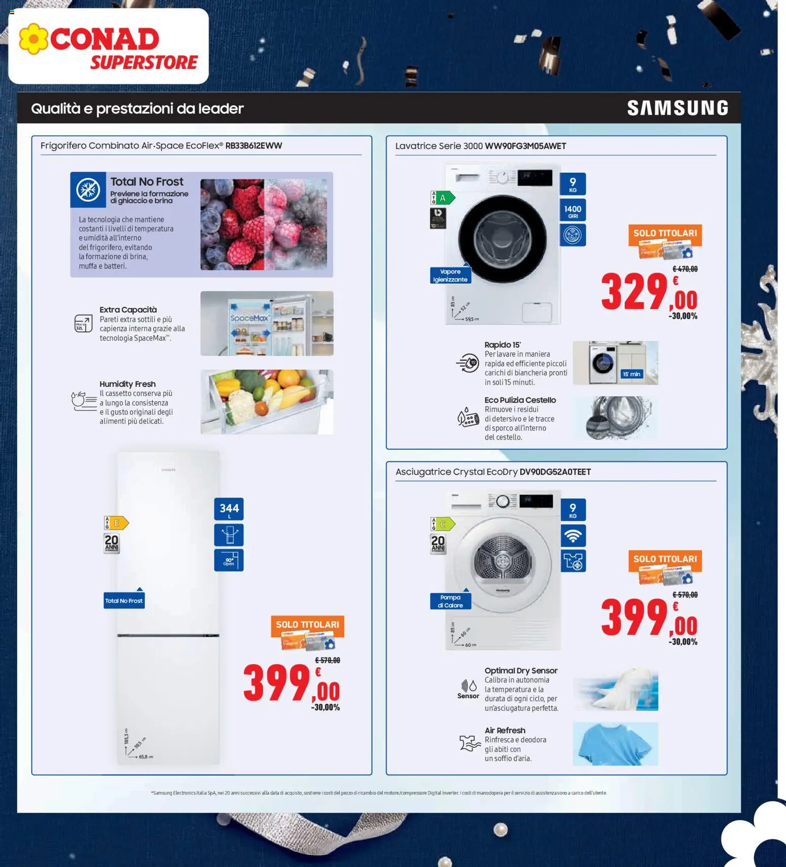 Volantino Conad del 27.12.2025 | Pagina: 29 | Prodotti: Lavatrice, Asciugatrice, Frigorifero combinato, Samsung