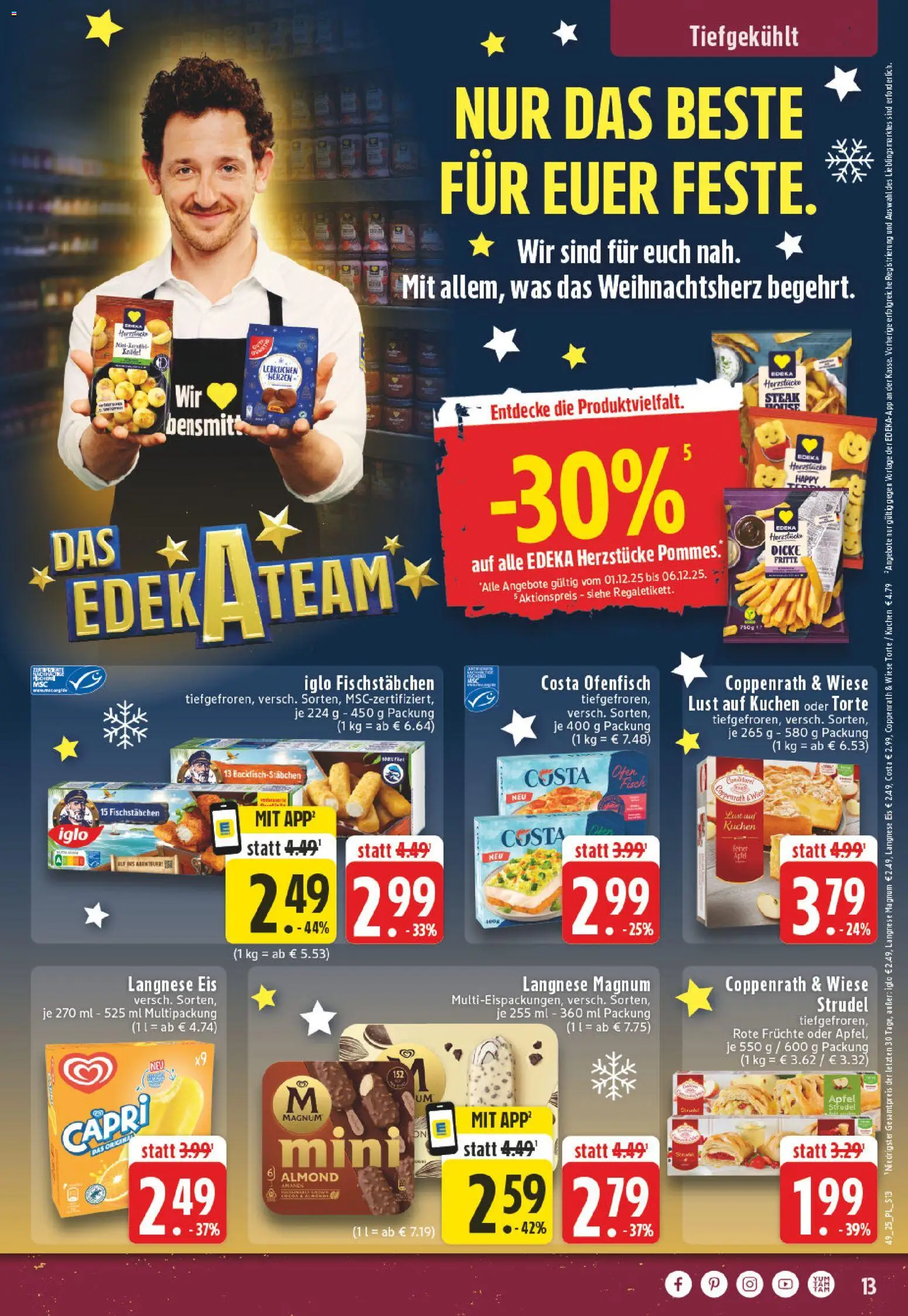 Edeka Prospekt 	 – gültig ab 01.12.2025 | Seite: 13 | Produkte: Langnese, Iglo, Äpfel, Steak