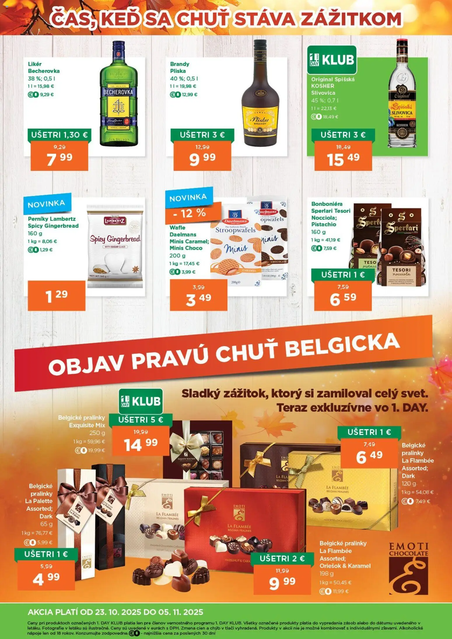 Nové 1day akcie – leták je platný od 23.10.2025 | Strana: 4 | Produkty: Becherovka, Slivovica, Brandy