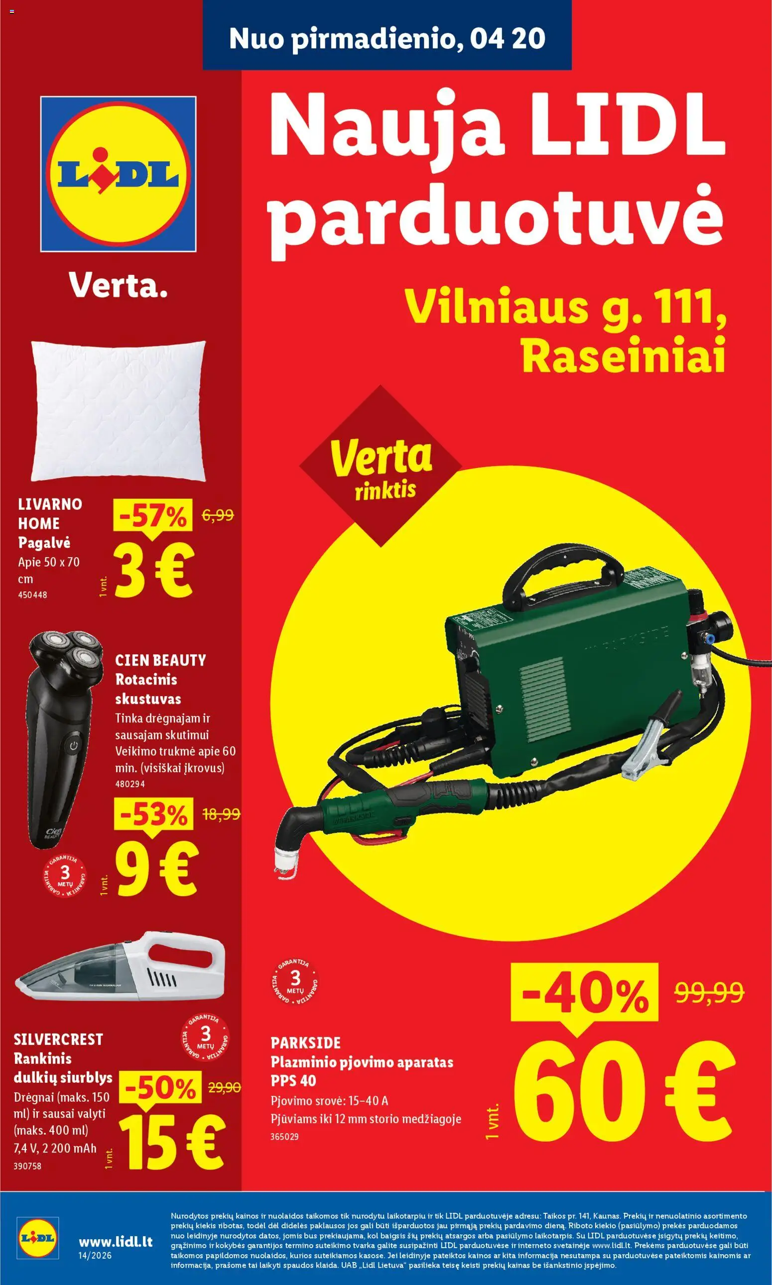 LIDL akcijos nuo 20.04.2026 | Puslapis: 1 | Prekių: Skustuvas, Pagalvė