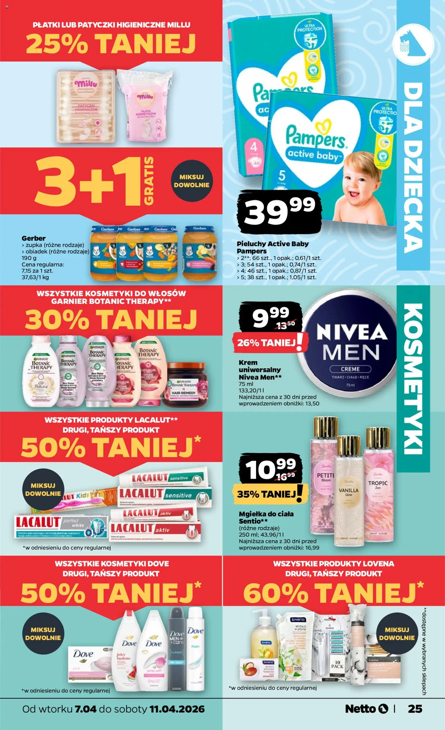 Netto gazetka od wtorku spożywcza od 07.04.2026 | Strona: 25 | Produkty: Pampers, Mydło, Krem, Lacalut