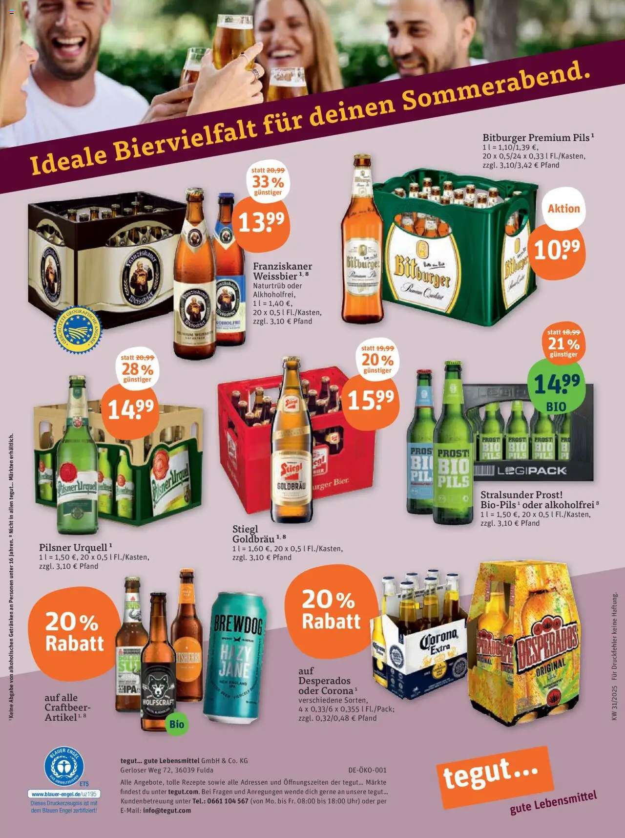 Tegut - Baden-Württemberg - gültig ab dem 28.07.2025 | Seite: 28 | Produkte: Weißbier, Pils, Pilsner urquell, Desperados