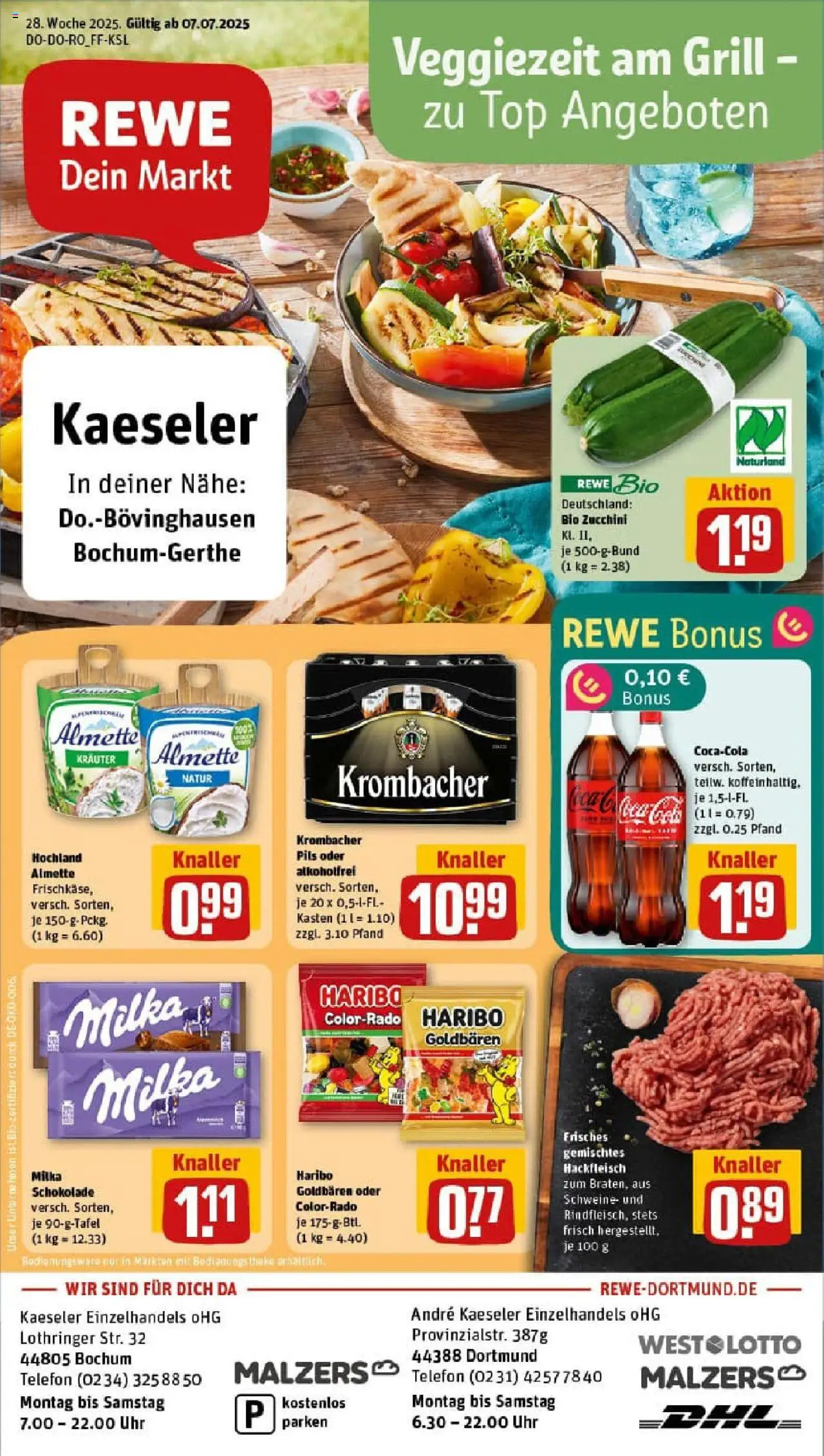 Rewe prospekt Dortmund	 - gültig ab dem 06.07.2025 | Seite: 1 | Produkte: Top, Pils, Milka, Zucchini