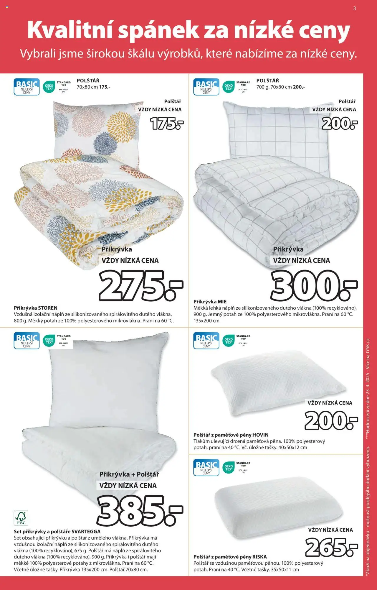 JYSK leták - Dny zdravého spánku od 11.06.2025 | Strana: 3 | Produkty: Polštáře, Polštář, Přikrývka