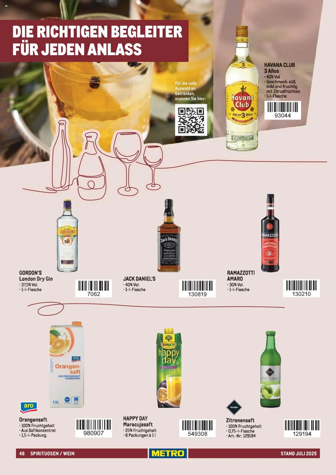 Metro - Sortimentskatalog Lieferservice – gültig ab 31.07.2025 | Seite: 48 | Produkte: Orangen, Orangensaft, Wein, Ramazzotti