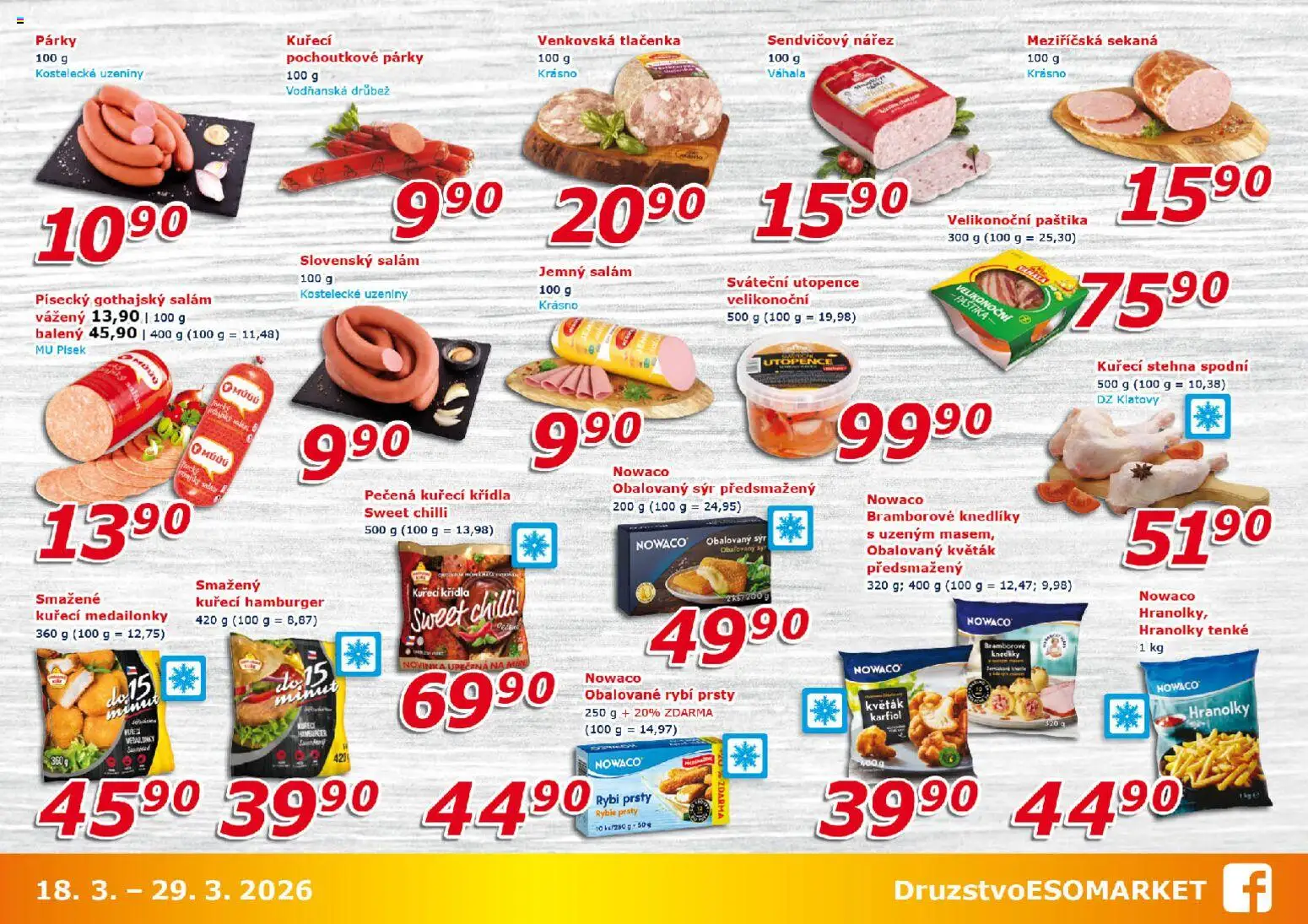 Eso market leták od 18.03.2026 | Strana: 3 | Produkty: Sekaná, Kuřecí Křídla, Rybí prsty, Kuřecí stehna