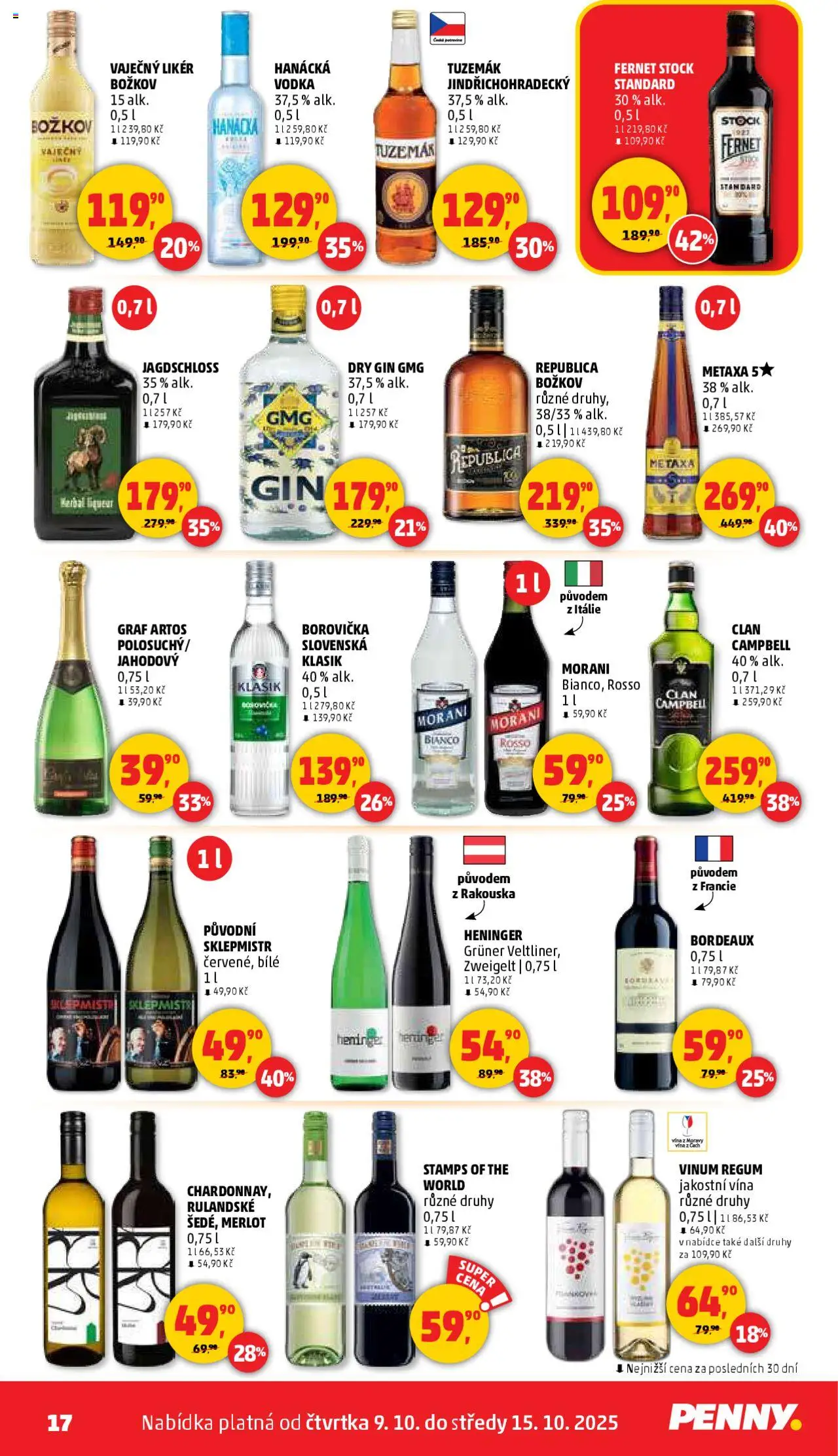 Penny Market leták - Čtvrtečník od 09.10.2025 | Strana: 17 | Produkty: Merlot, Likér, Dry gin, Tuzemák