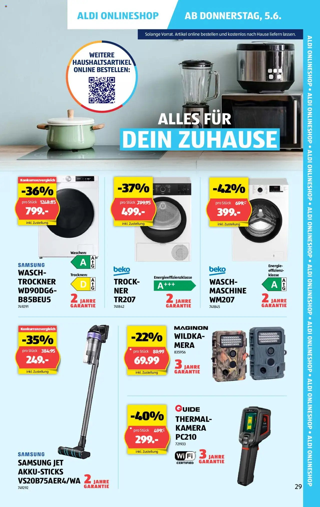 Aldi Aktionen ab 05.06.2025 | Seite: 29 | Produkte: Kamera, Samsung, Waschmaschine, Trockner