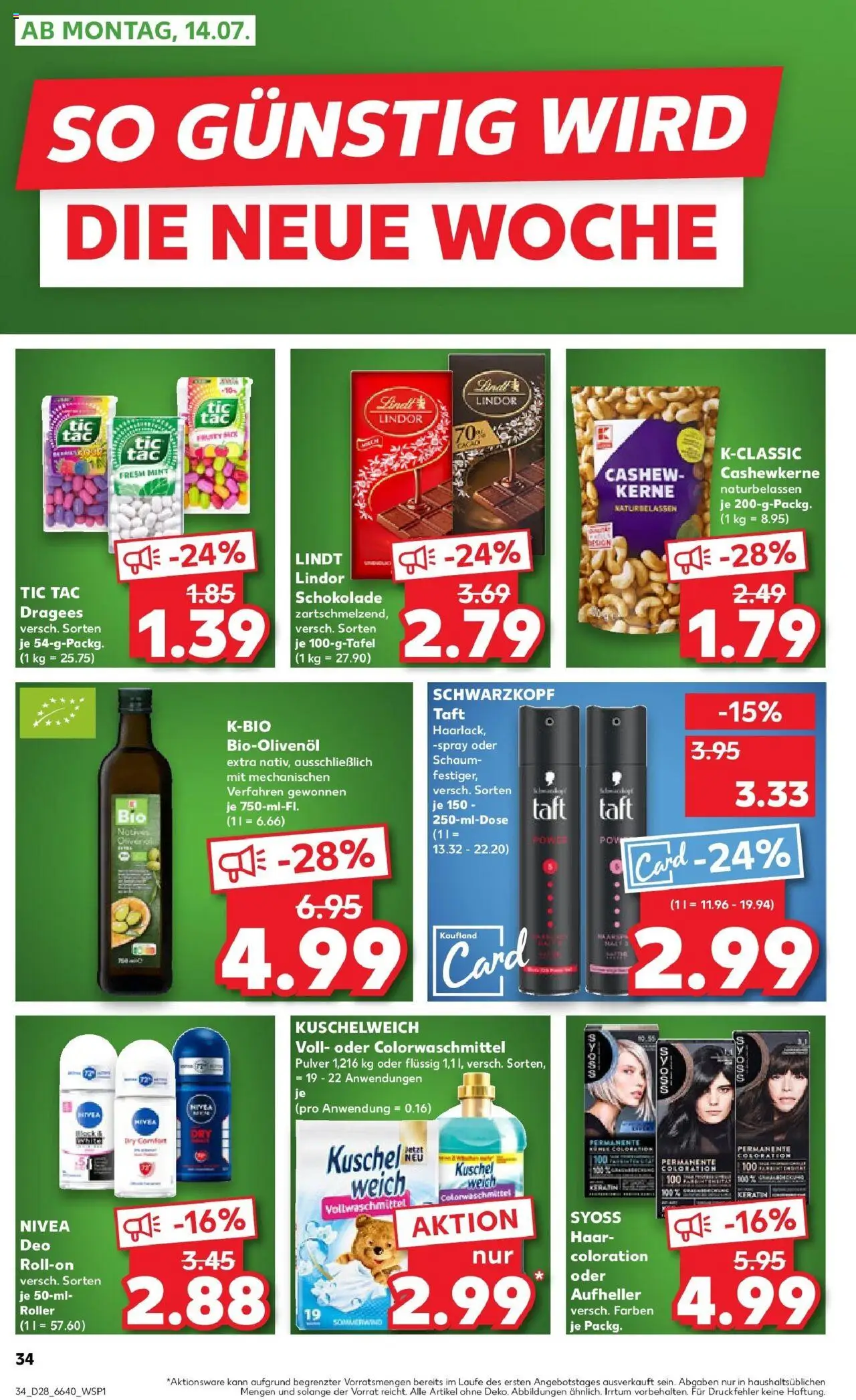 Kaufland prospekt Dossenheim	 - gültig ab dem 13.07.2025 | Seite: 1 | Produkte: Kuschelweich, Aufheller, Deodorant, Lindt