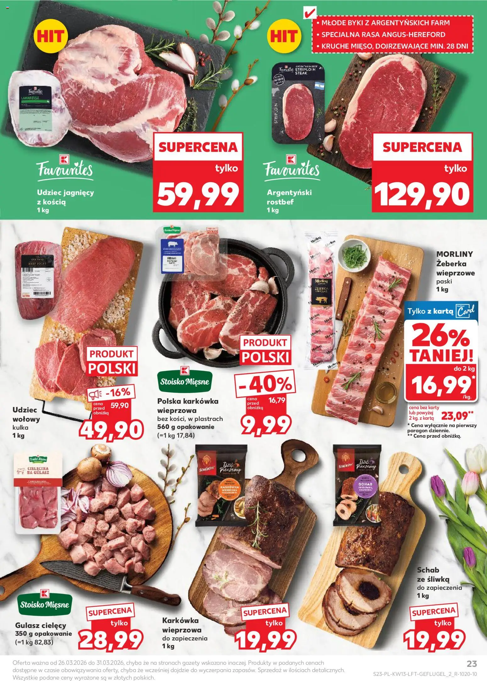 Kaufland gazetka od 26.03.2026 | Strona: 23 | Produkty: Karta, Schab, Schab ze śliwką, Gulasz