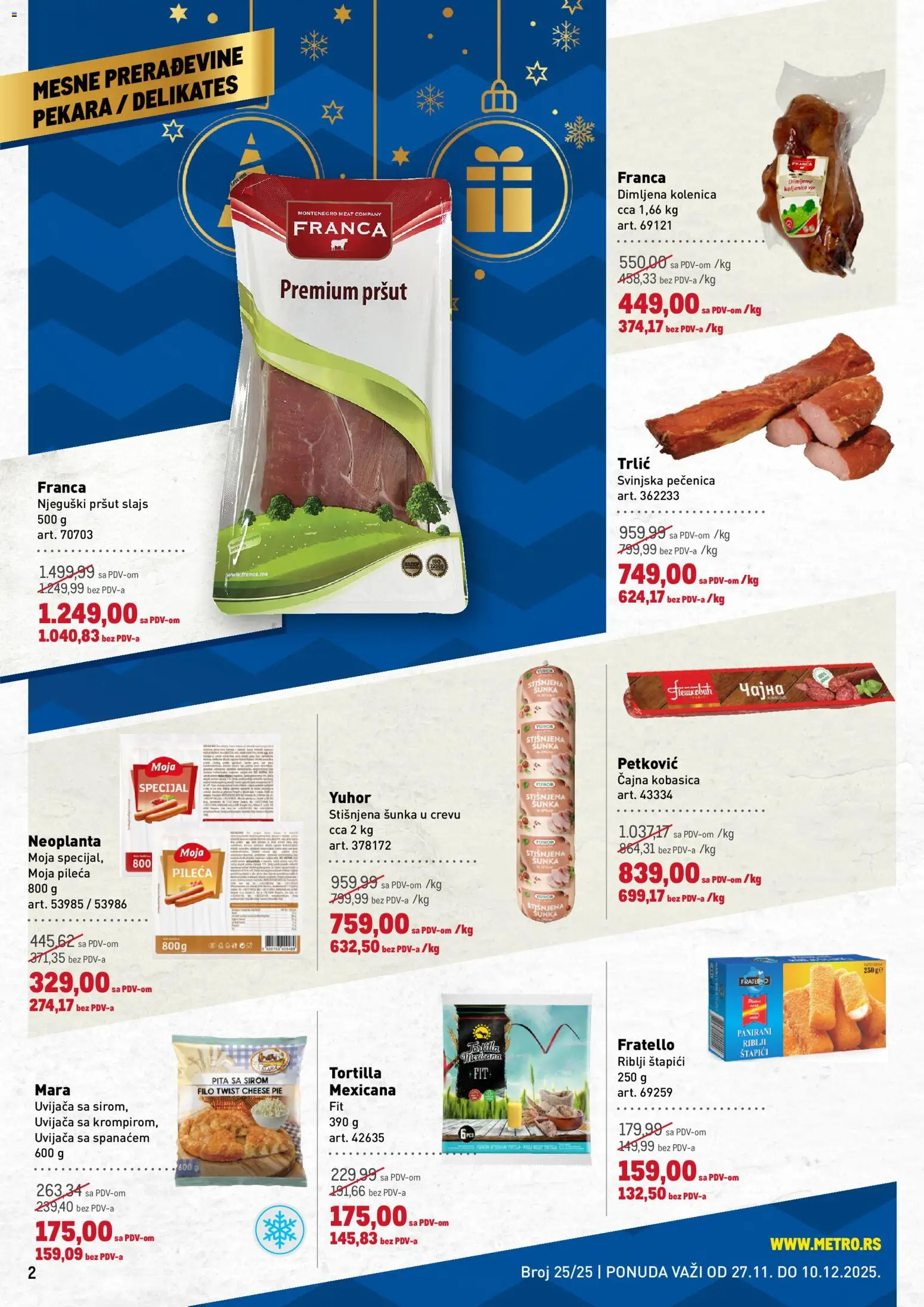 Metro katalog - važi od 27.11.2025 | Strana: 2 | Proizvode: Pršut, Pekara, Riblji štapići, Pečenica