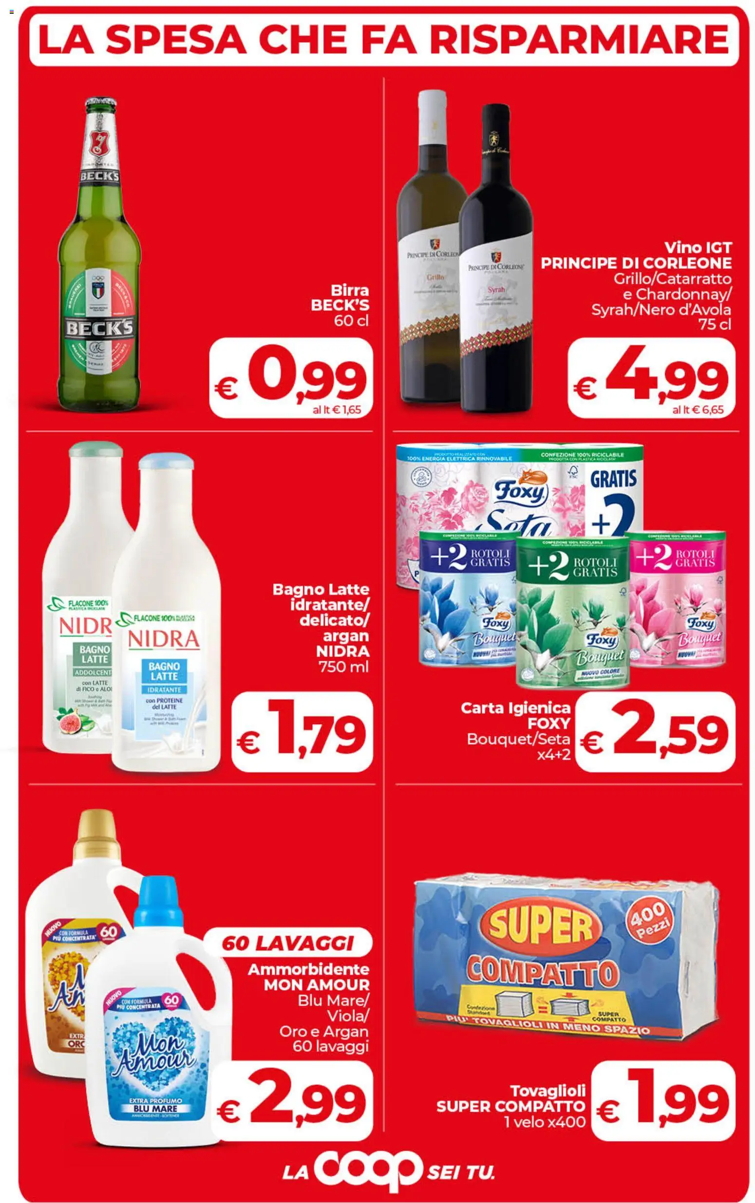 Volantino COOP del 17.03.2026 | Pagina: 4 | Prodotti: Carta igienica, Birra, Ammorbidente, Profumo