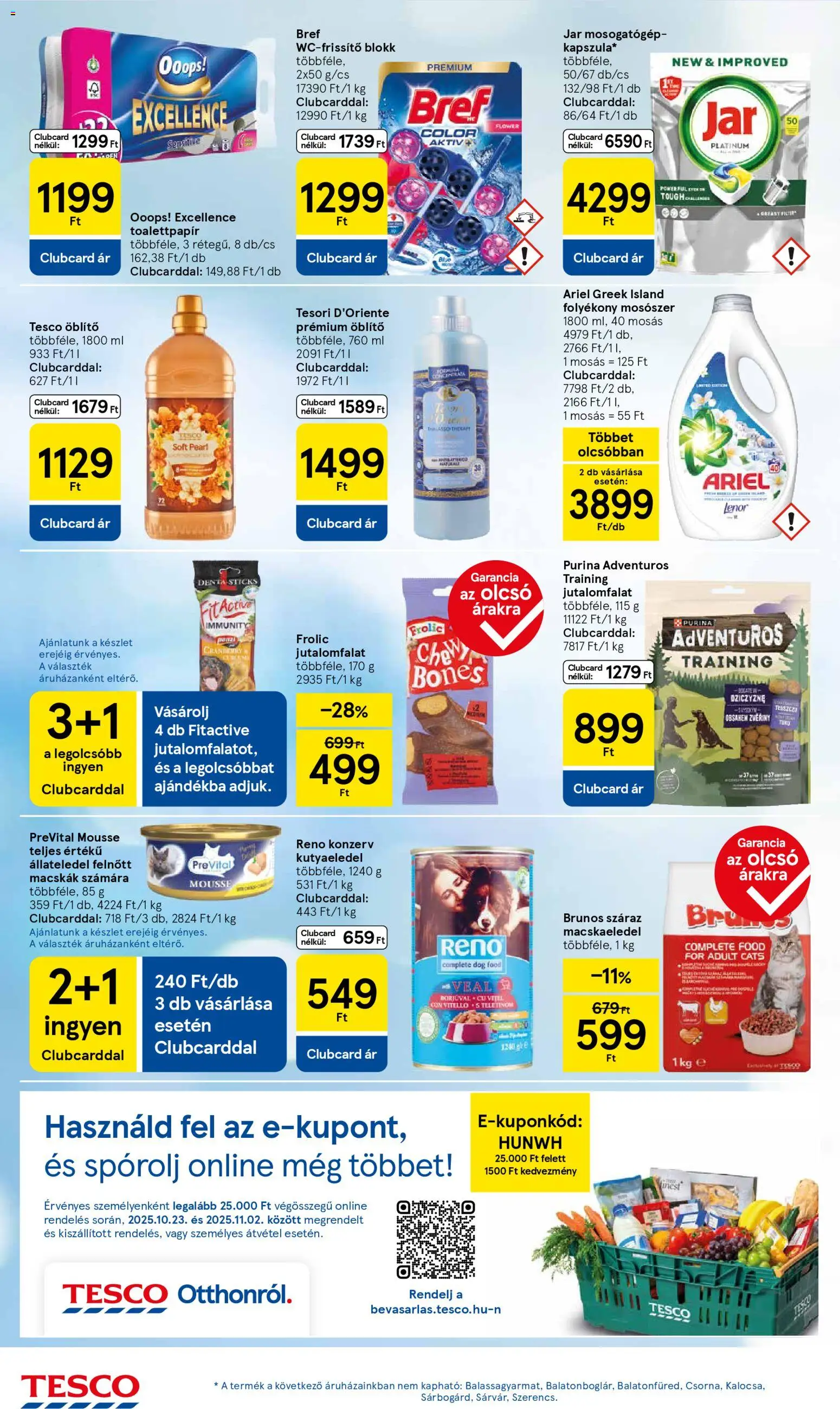Tesco akciós ujság - amely érvényes a következő dátumtól: 30.10.2025 | Oldal: 8 | Termékek: Macskaeledel, Mosogatógép, Kutyaeledel, Mosószer