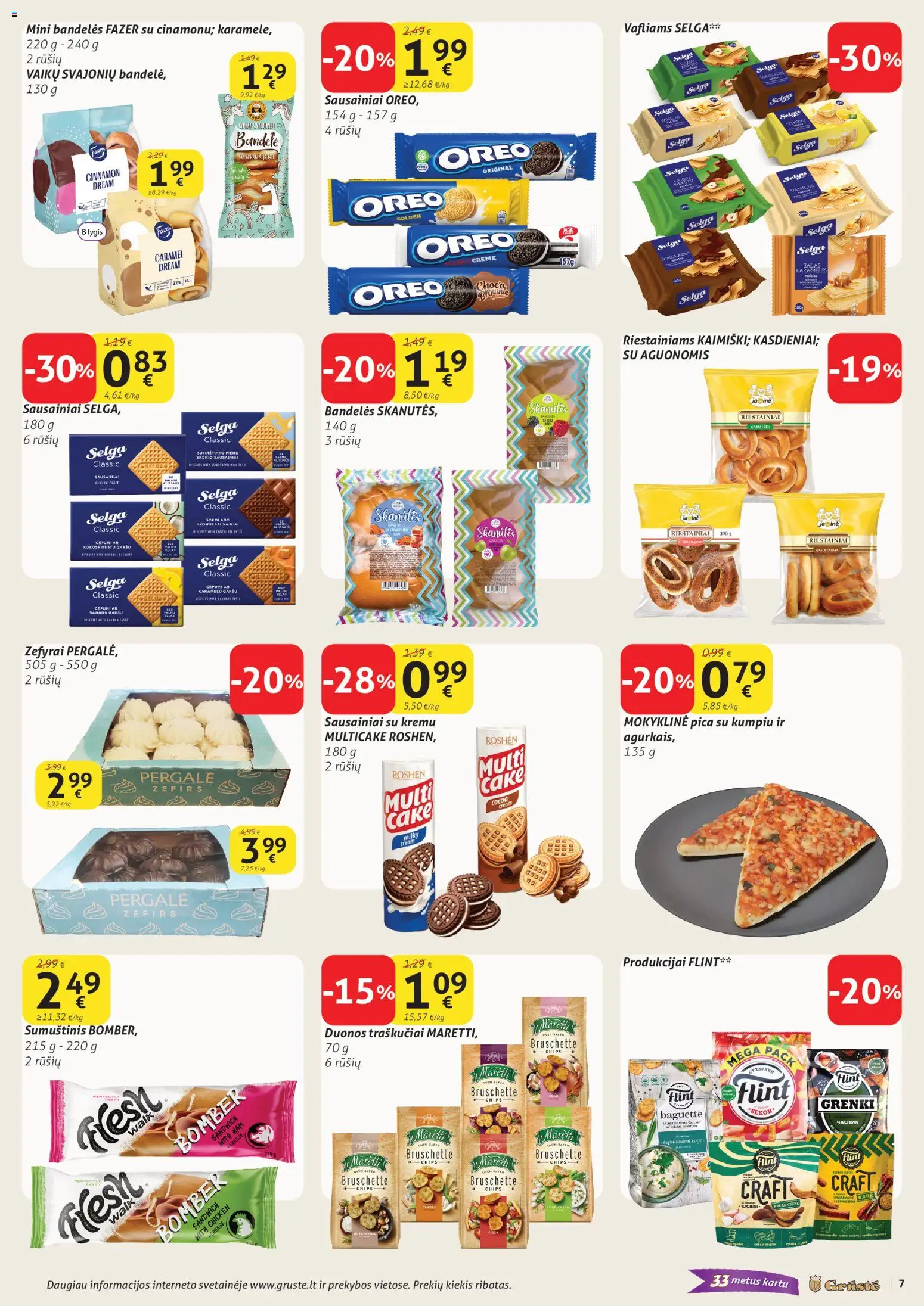 GRUSTE akcijos nuo 21.04.2026 | Puslapis: 7 | Prekių: Sausainiai, Bandelės, Sumuštinis, Pica