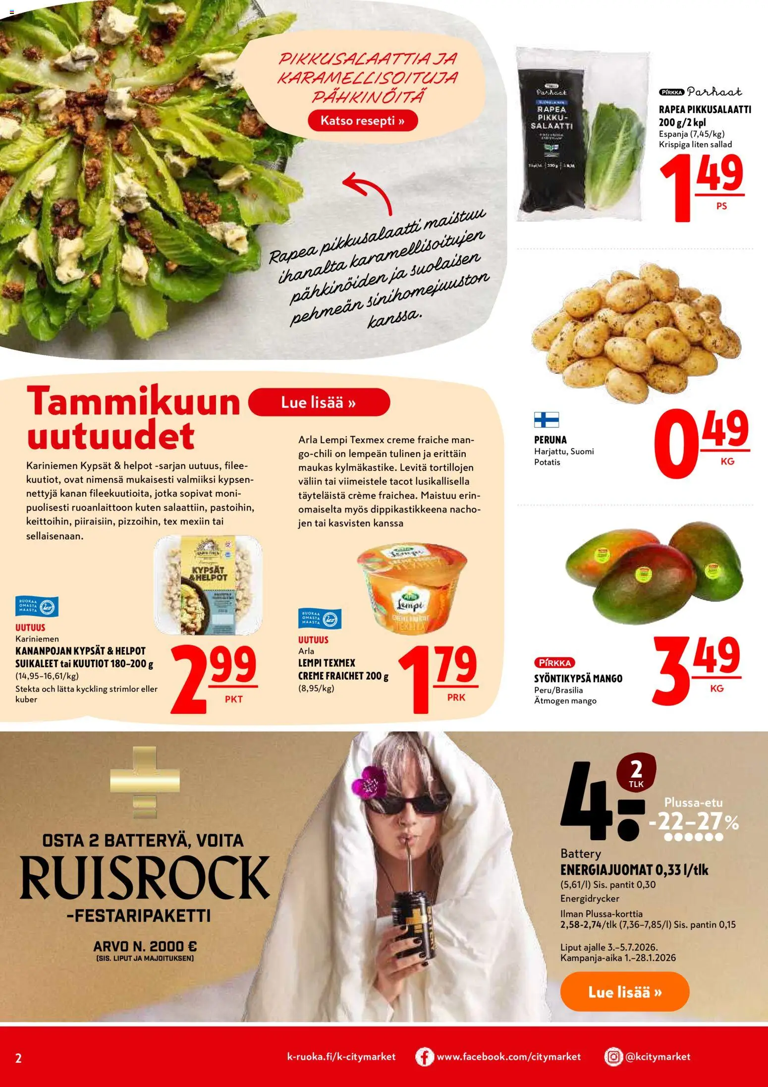 K-Citymarket tarjoukset – voimassa 26.01.2026 alkaen | Sivu: 2 | Tuotteet: Mango, Peruna, Salaatti