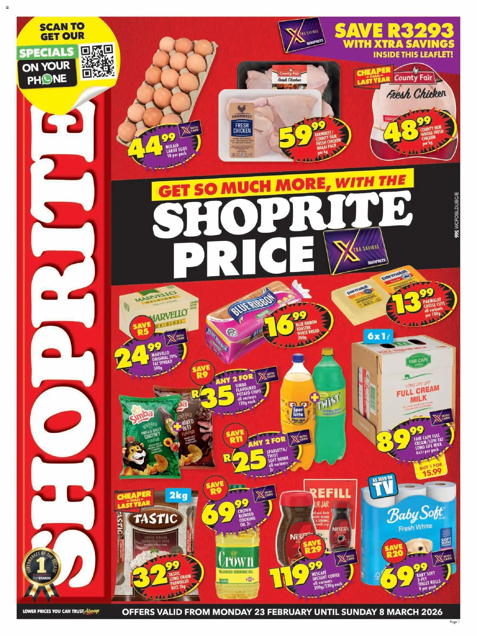 New Shoprite catalogue – valid from 23.02.2026 | Page: 1 | Products: Beans, Toaster, Chicken, Beef