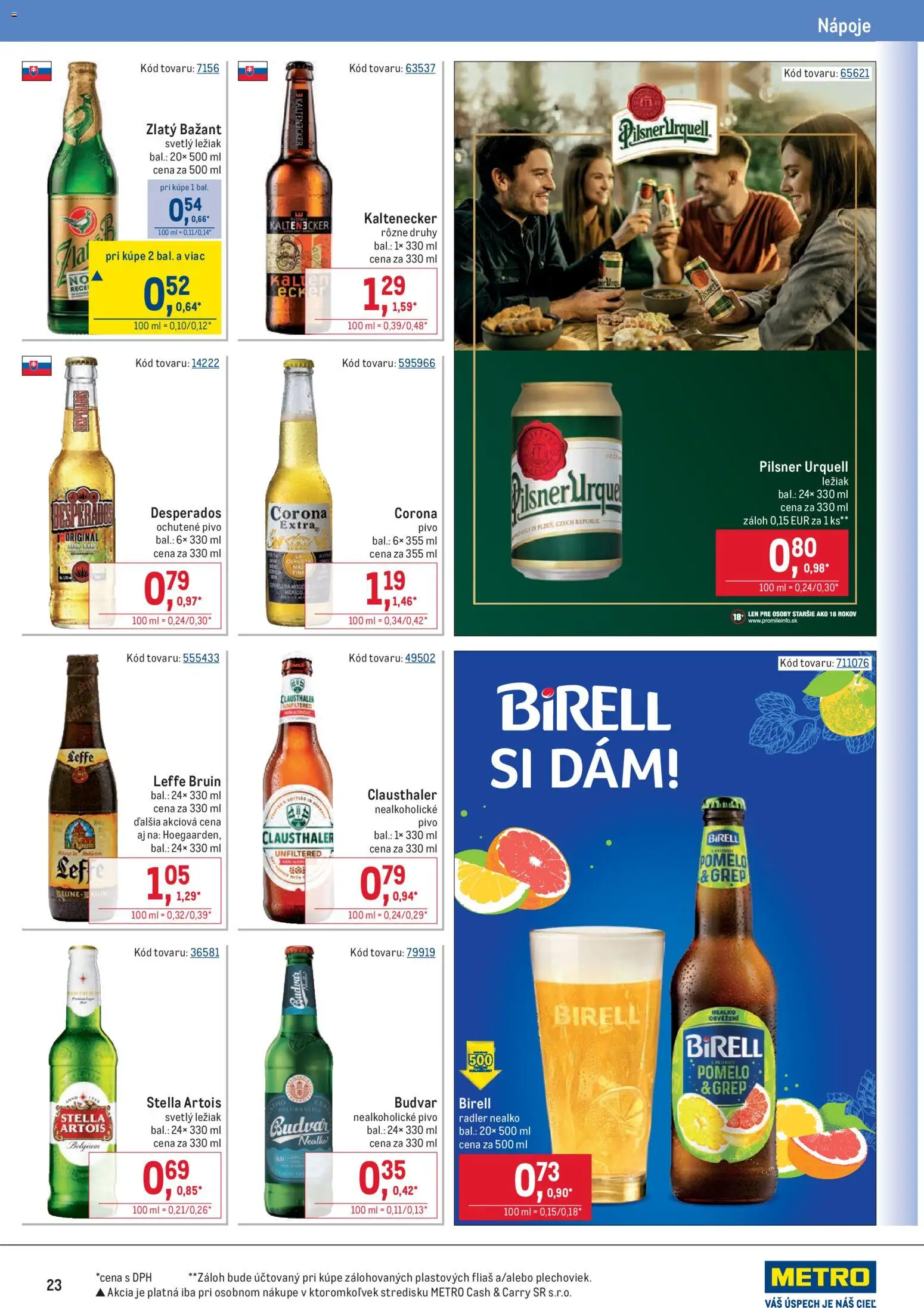 Nové Metro akcie – leták je platný od 28.01.2026 | Strana: 23 | Produkty: Pivo, Birell, Radler, Zlatý Bažant