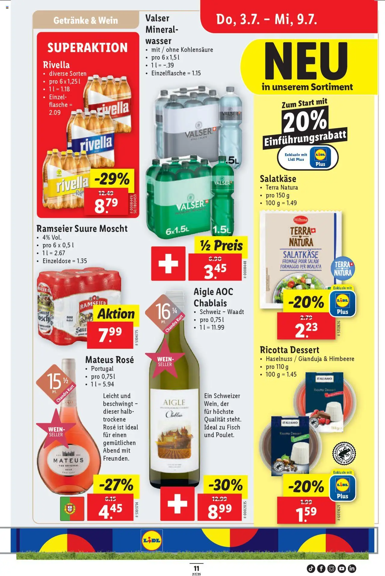 Lidl Aktionen ab 03.07.2025 | Seite: 11 | Produkte: Mineralwasser, Fisch, Himbeere, Wasser