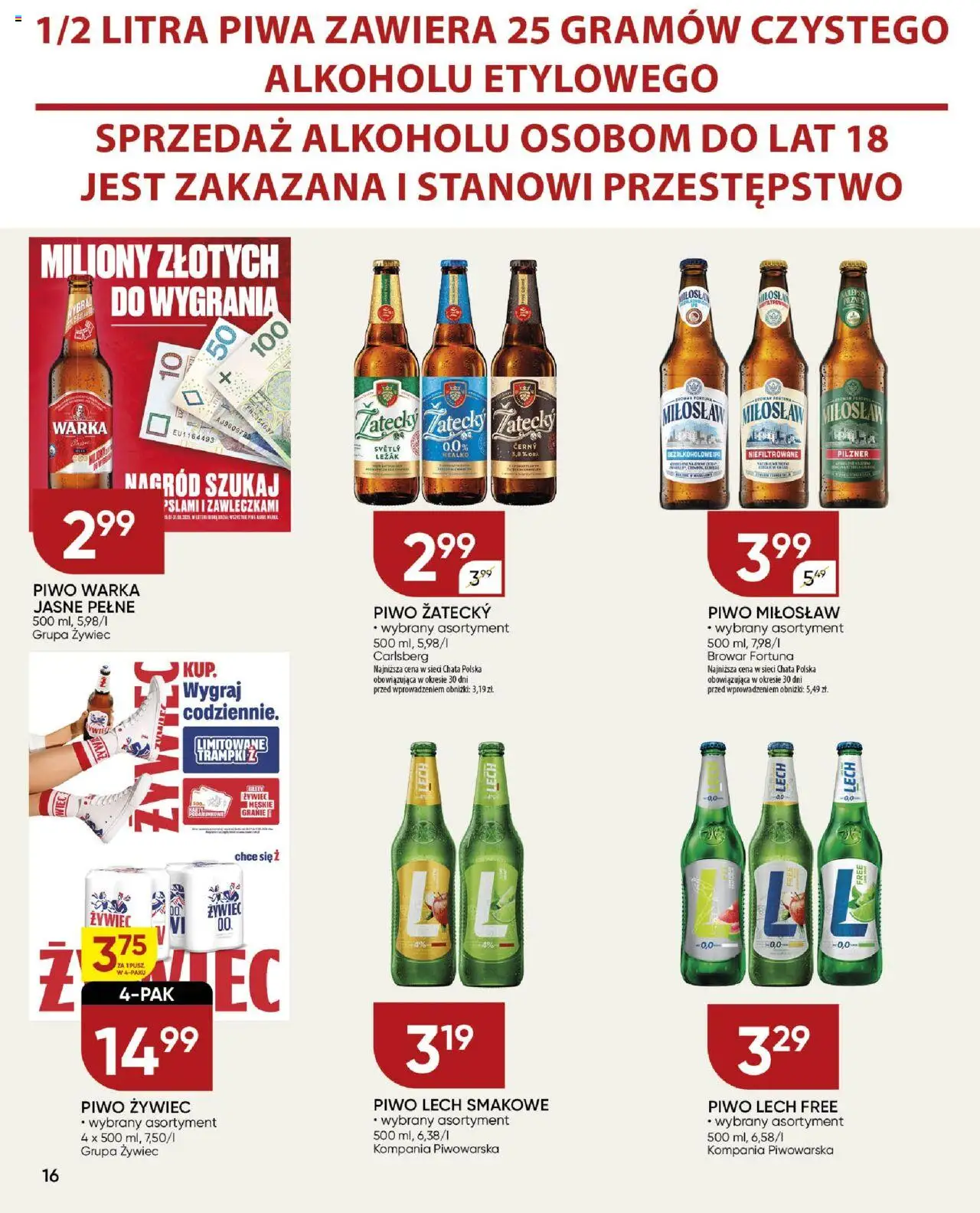 Chata Polska Gazetka od 11.09.2025 | Strona: 16 | Produkty: Trampki, Leżak, Warka, Piwo