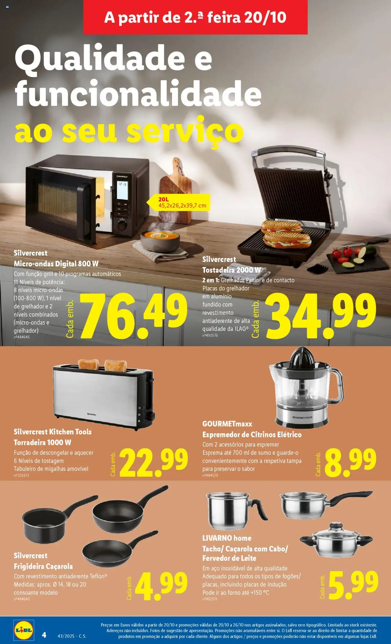 Lidl Novidades │ válido de 20.10.2025 | Página: 4 | Produtos: Espremedor, Torradeira, Leite, Sumo