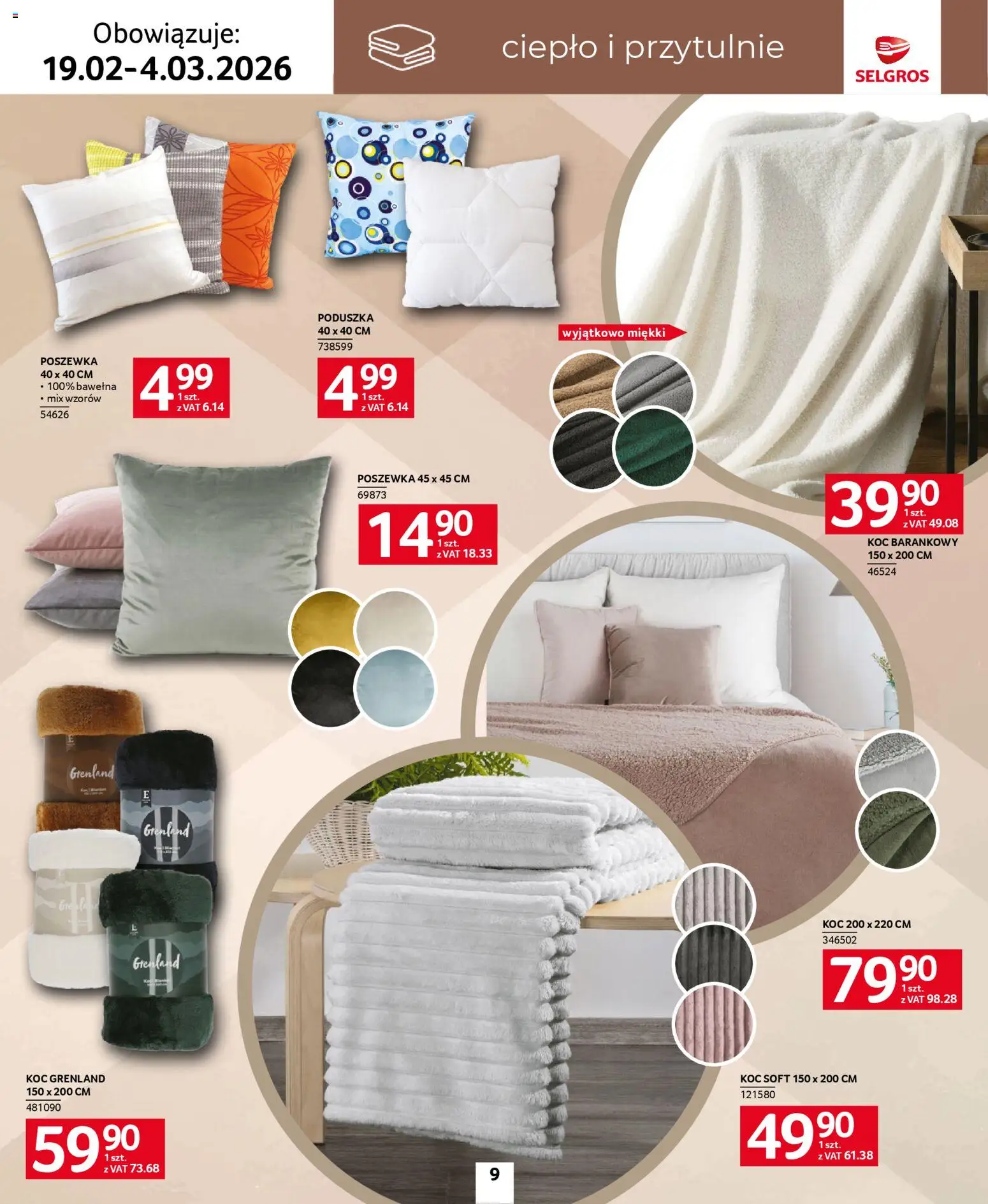 Selgros cash&carry - Katalog Home&Deco od 19.02.2026 | Strona: 9 | Produkty: Poduszka, Koc