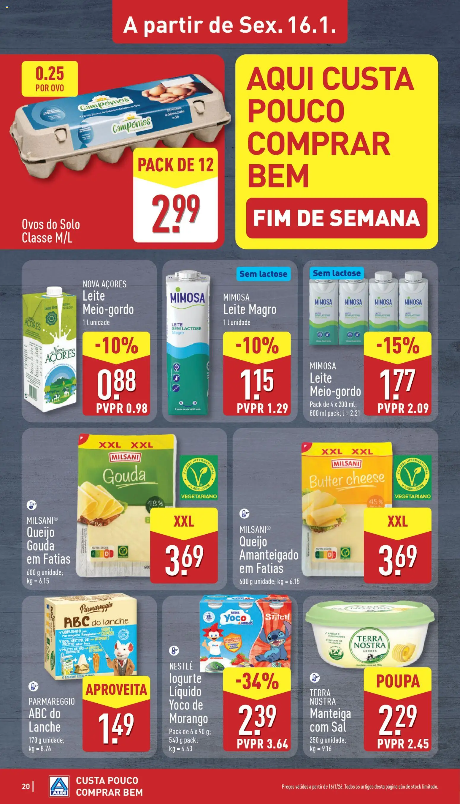 Aldi folheto │ válido de 12.01.2026 | Página: 20 | Produtos: Sal, Leite, Manteiga, Queijo