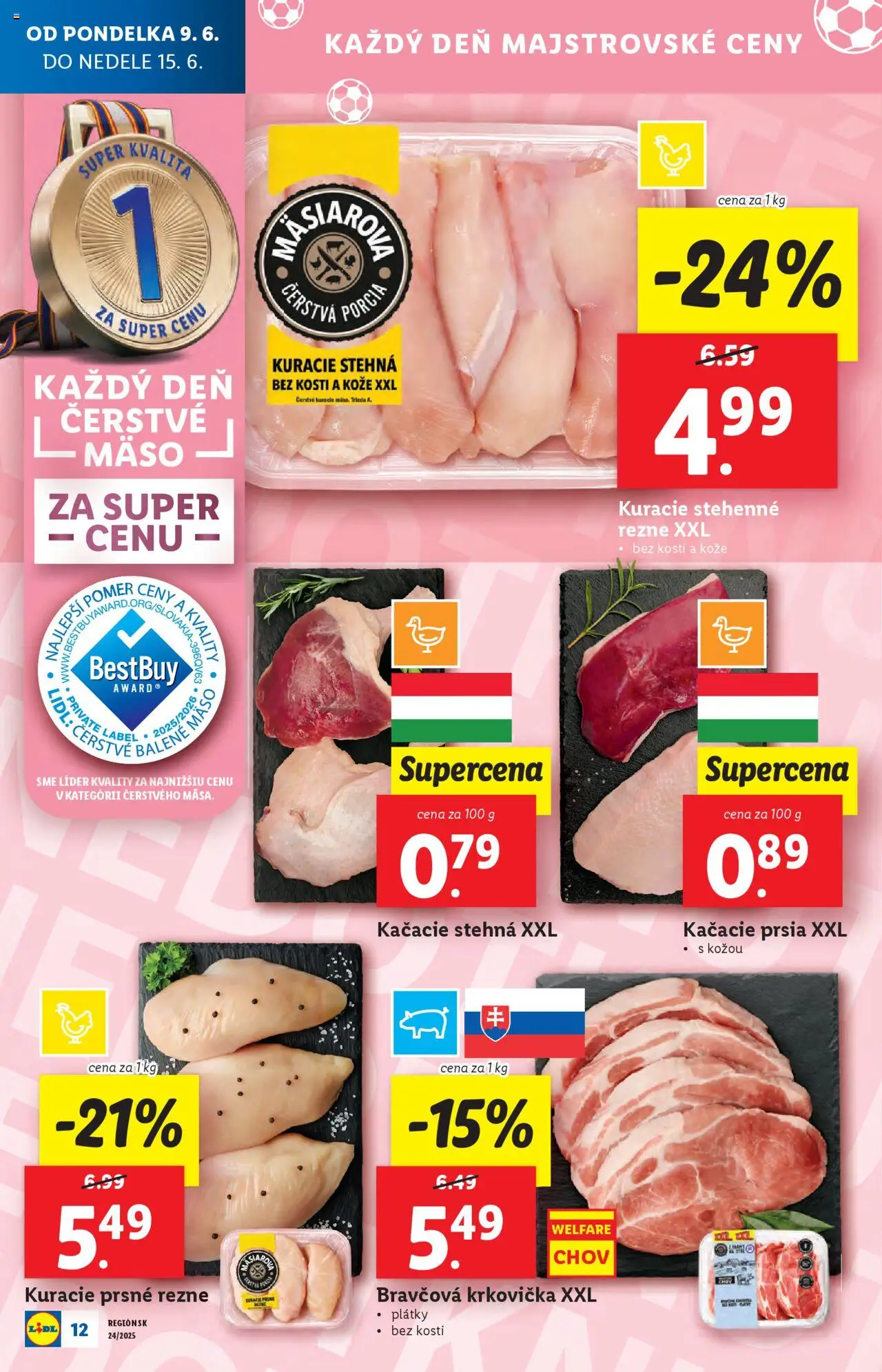 Lidl leták │ platný od 09.06.2025 | Strana: 16 | Produkty: Kačacie prsia, Kačacie stehná, Bravčová krkovička, Krkovička