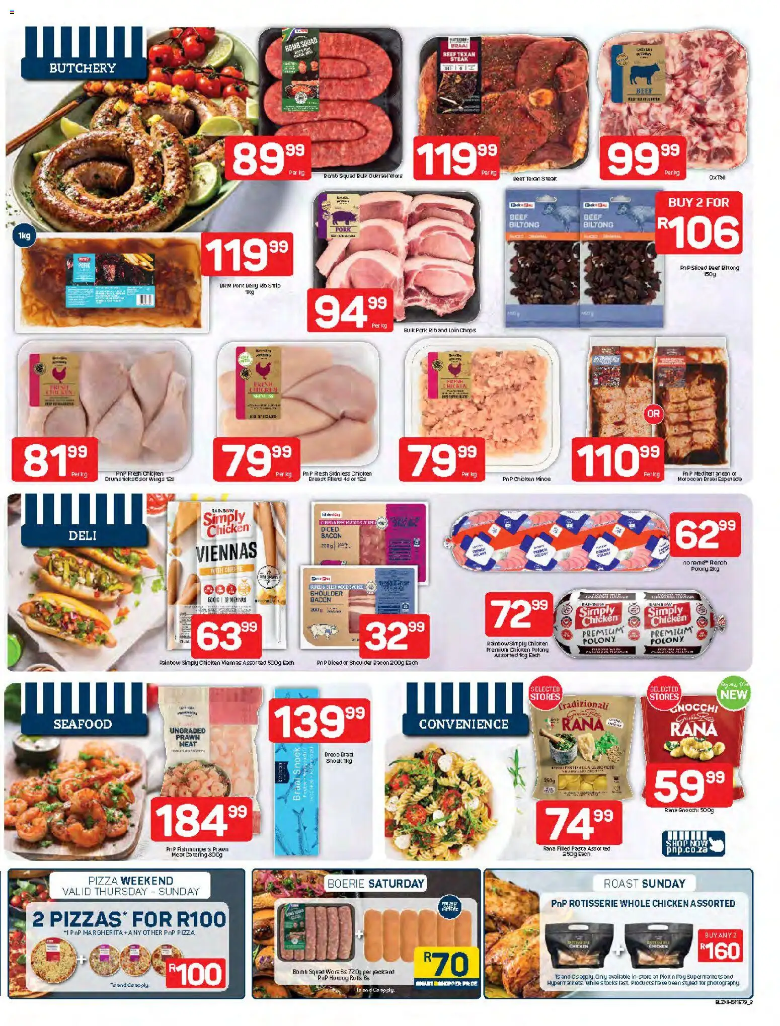 New Pick n Pay catalogue – valid from 16.03.2026 | Page: 3 | Products: Pizza, Chicken, Beef, Bacon