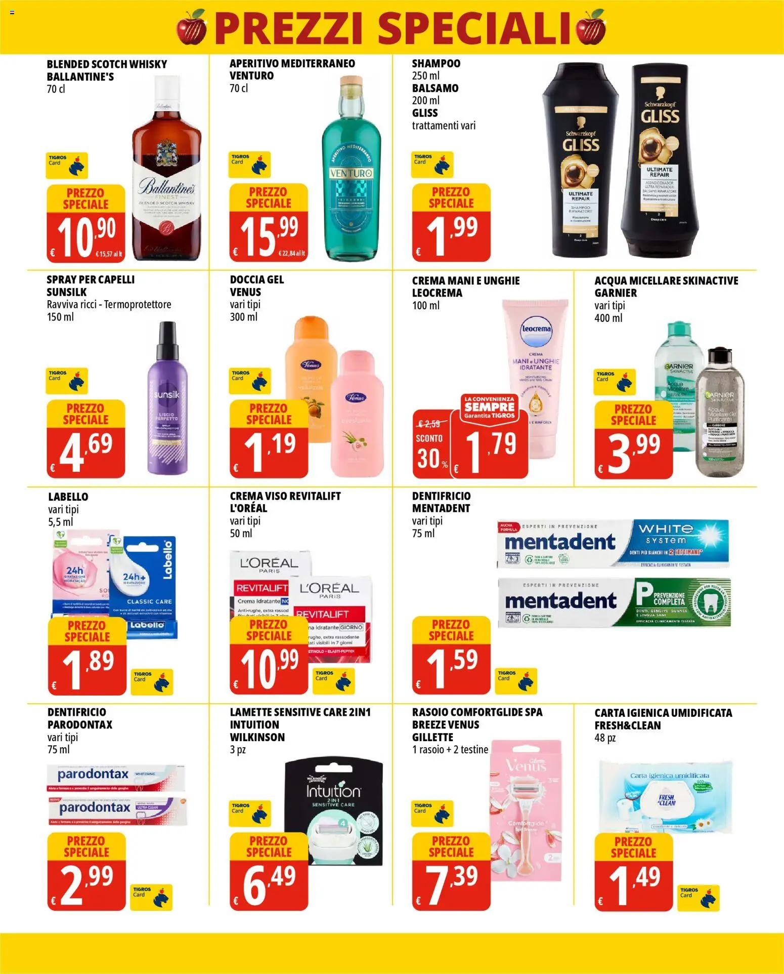 Volantino Tigros del 12.11.2025 | Pagina: 8 | Prodotti: Shampoo, Balsamo, Rasoio, Dentifricio