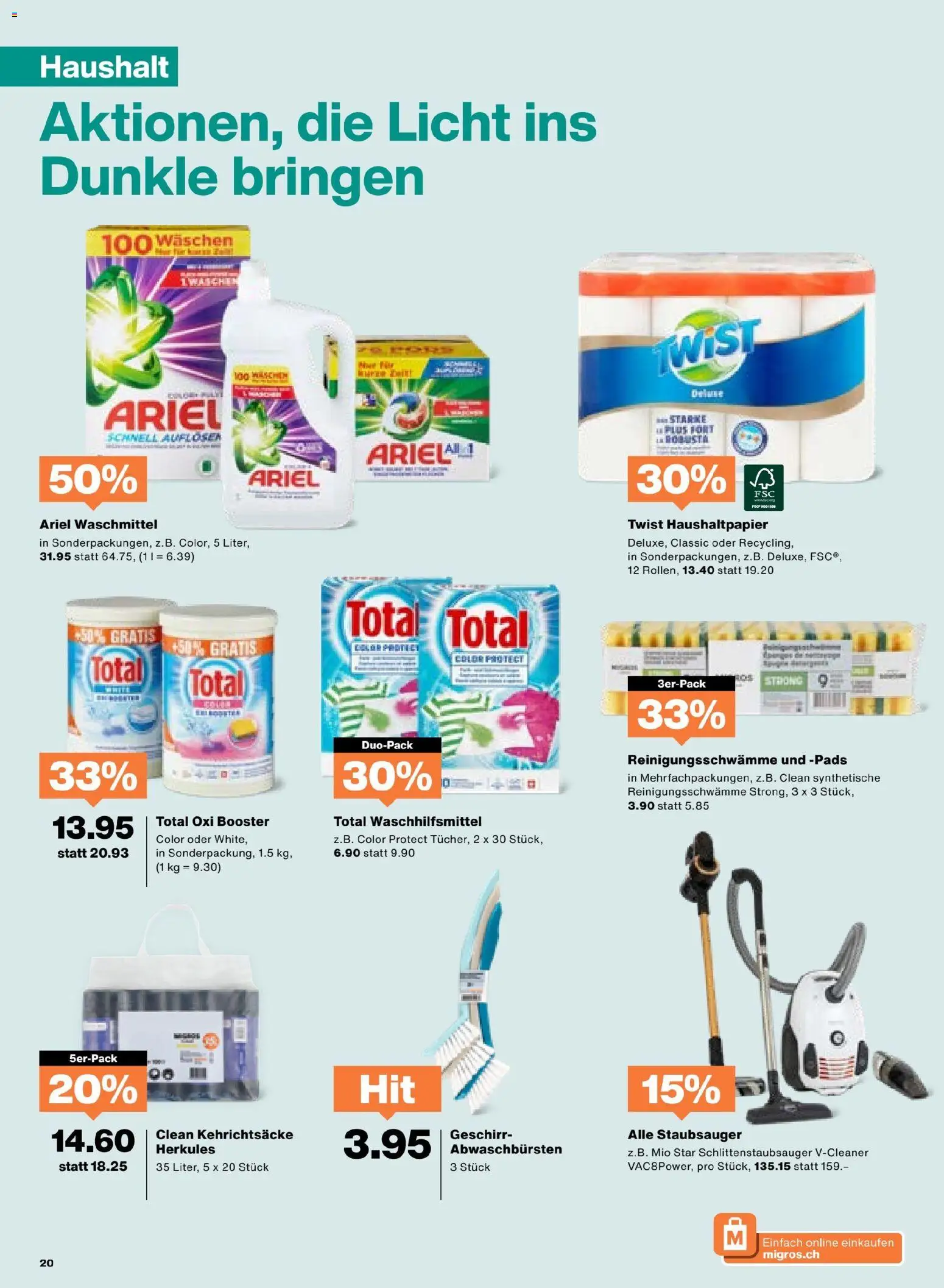 Migros Aktionen – gültig ab 28.10.2025 | Seite: 20 | Produkte: Waschmittel, Staubsauger