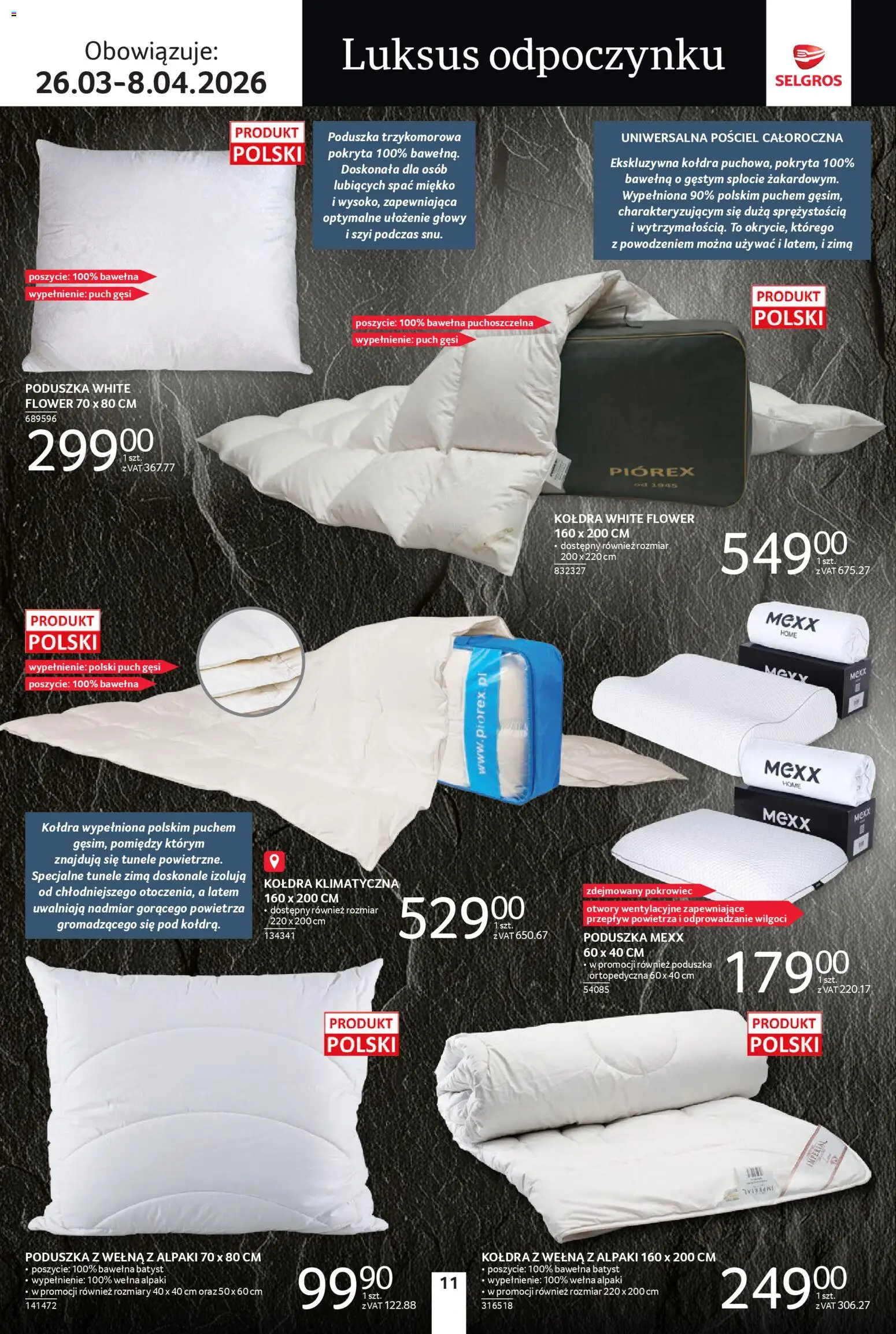 Selgros cash&carry gazetka - Premium od 26.03.2026 | Strona: 11 | Produkty: Pościel, Poduszka, Kołdra