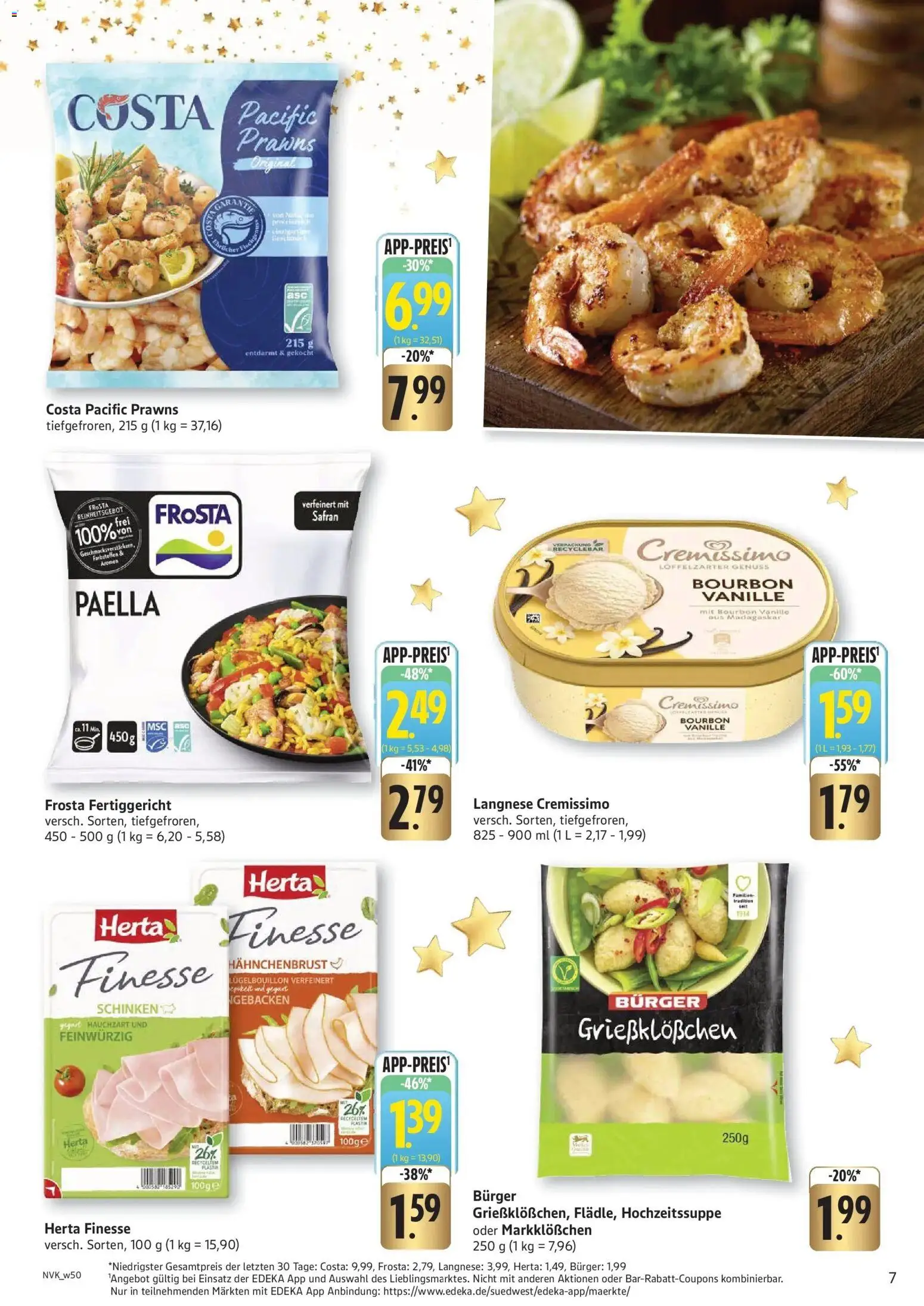 Edeka prospekt Mannheim	 – gültig ab 08.12.2025 | Seite: 7 | Produkte: Langnese cremissimo, Burger, Frosta, Schinken