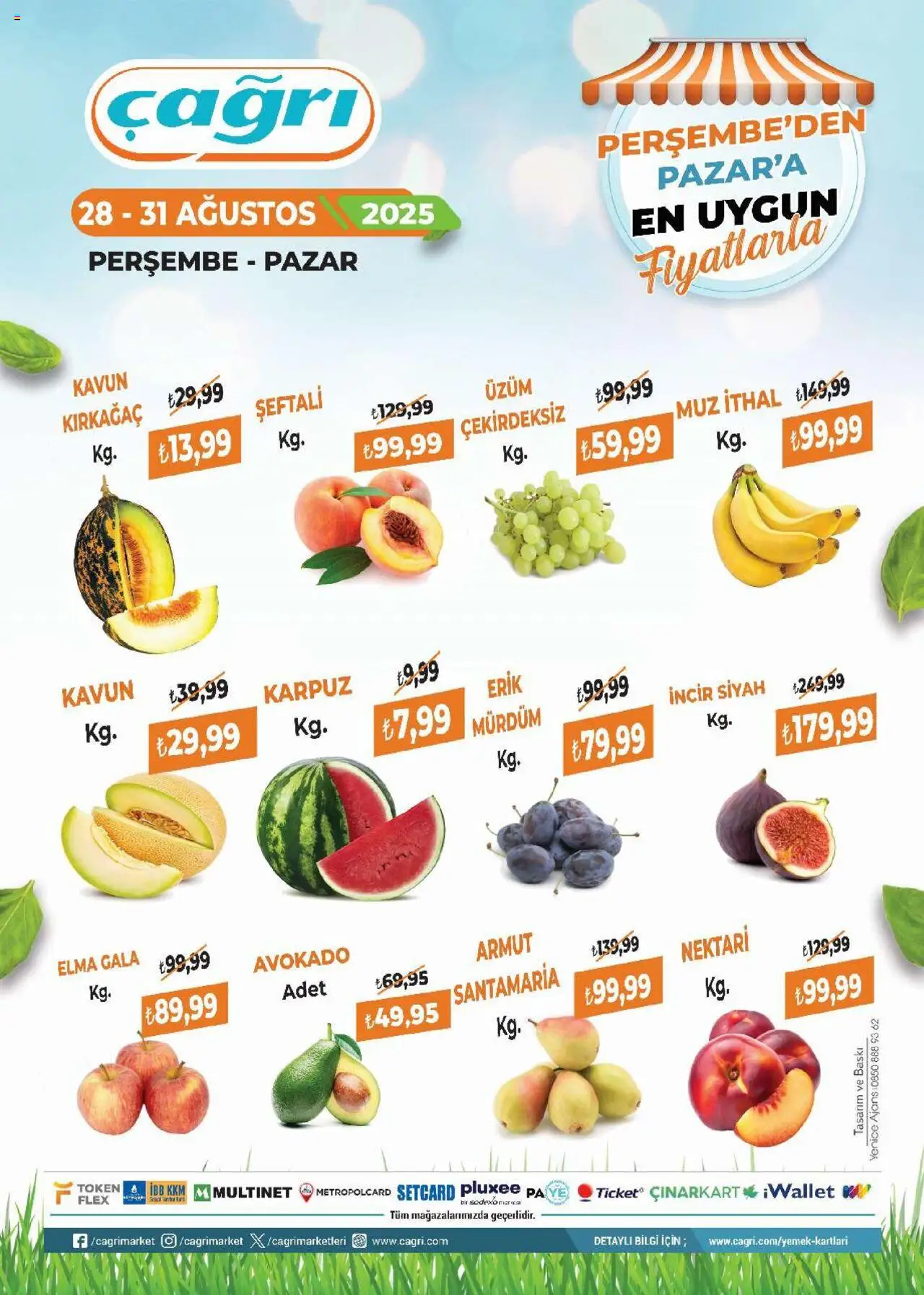 Çağrı Market Manav Katalog - 28.08.2025 tarihinden itibaren geçerlidir | Sayfa: 1 | Ürünler: Erik, Muz, Şeftali, Kavun