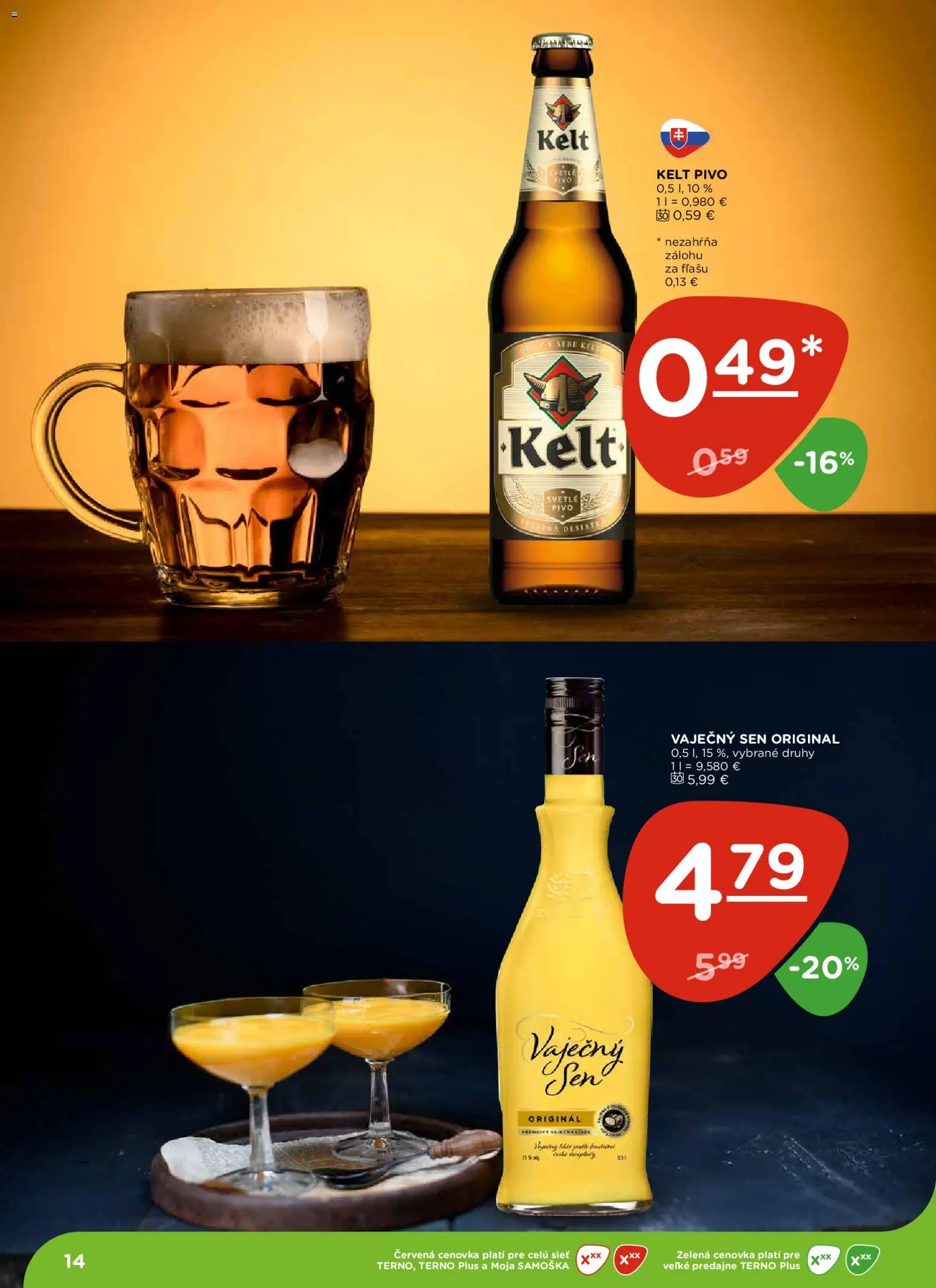 Nové Terno akcie – leták je platný od 23.10.2025 | Strana: 14 | Produkty: Kel, Pivo, Kelt