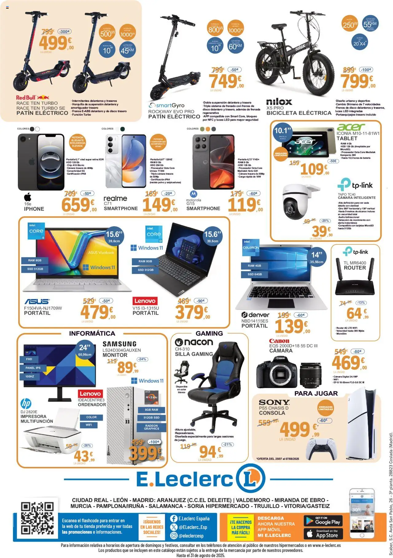 E.Leclerc folleto │ válido desde el 04.08.2025 | Página: 4 | Productos: Smartphone, Monitor, Impresora, Audio