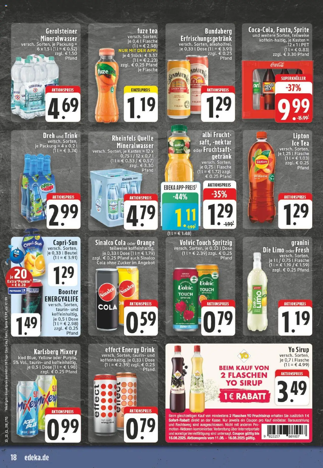 Edeka prospekt Lünen-Brambauer	 - gültig ab dem 11.08.2025 | Seite: 18 | Produkte: Sinalco, Fuze tea, Bier, Granini