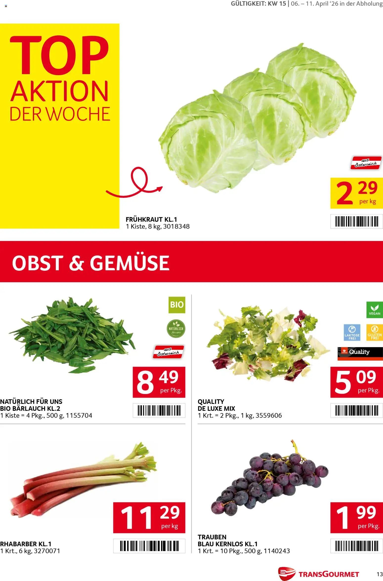 Transgourmet Zustellaktion gültig ab 06.04.2026 | Seite: 13 | Produkte: Gemüse, Obst