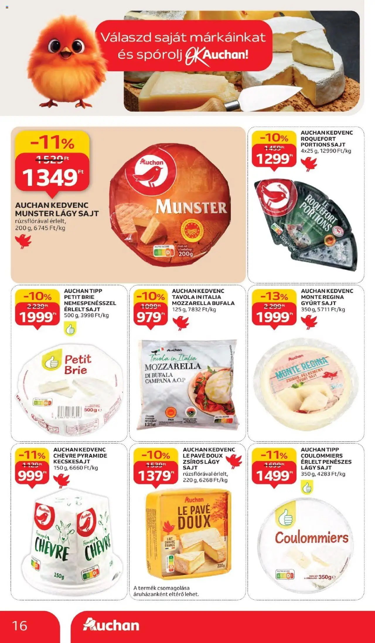 Auchan akciós ujság - amely érvényes a következő dátumtól: 11.09.2025 | Oldal: 16 | Termékek: Mozzarella, Kecskesajt, Sajt