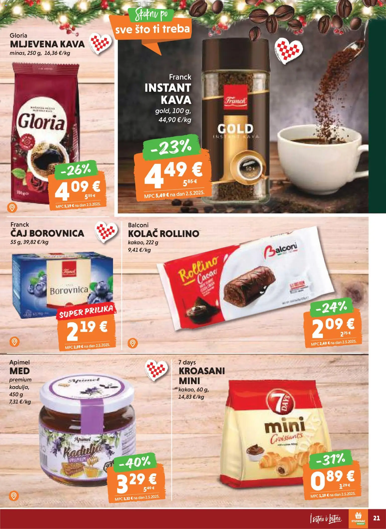 Studenac katalog | vrijedi od 02.01.2026 | Stranica: 21 | Proizvodi: Mljevena kava, Kava, Čaj, Borovnica